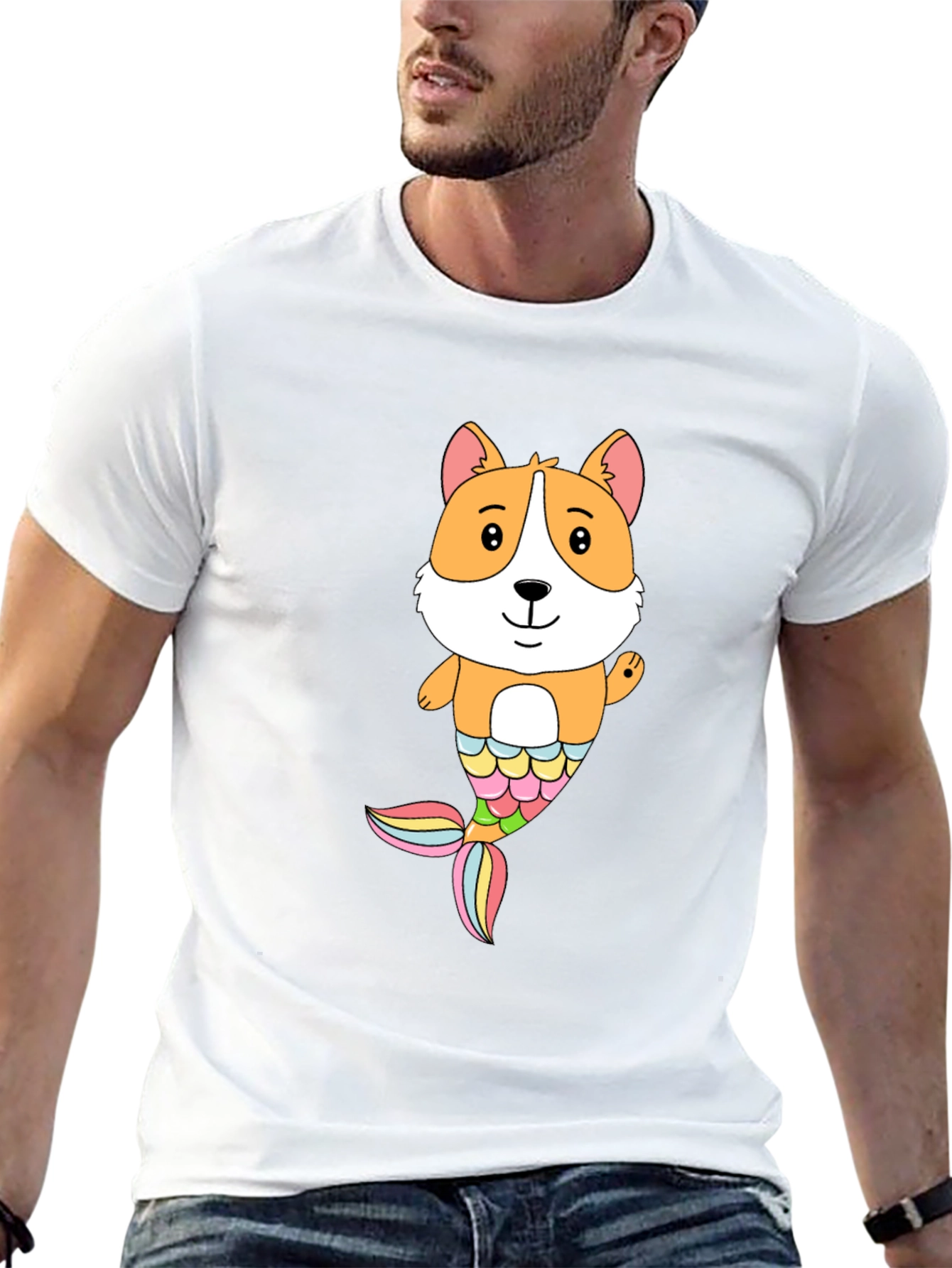 Corgi Mermaid Graphic Black T-Shirt