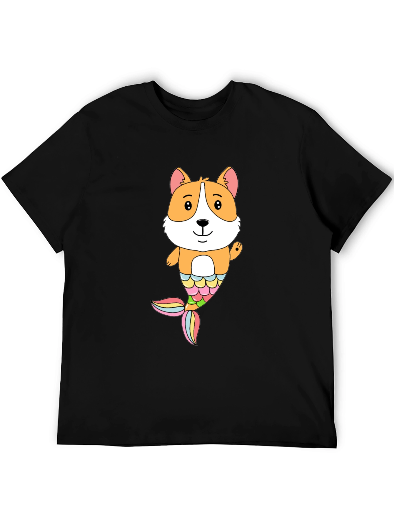 Corgi Mermaid Graphic Black T-Shirt