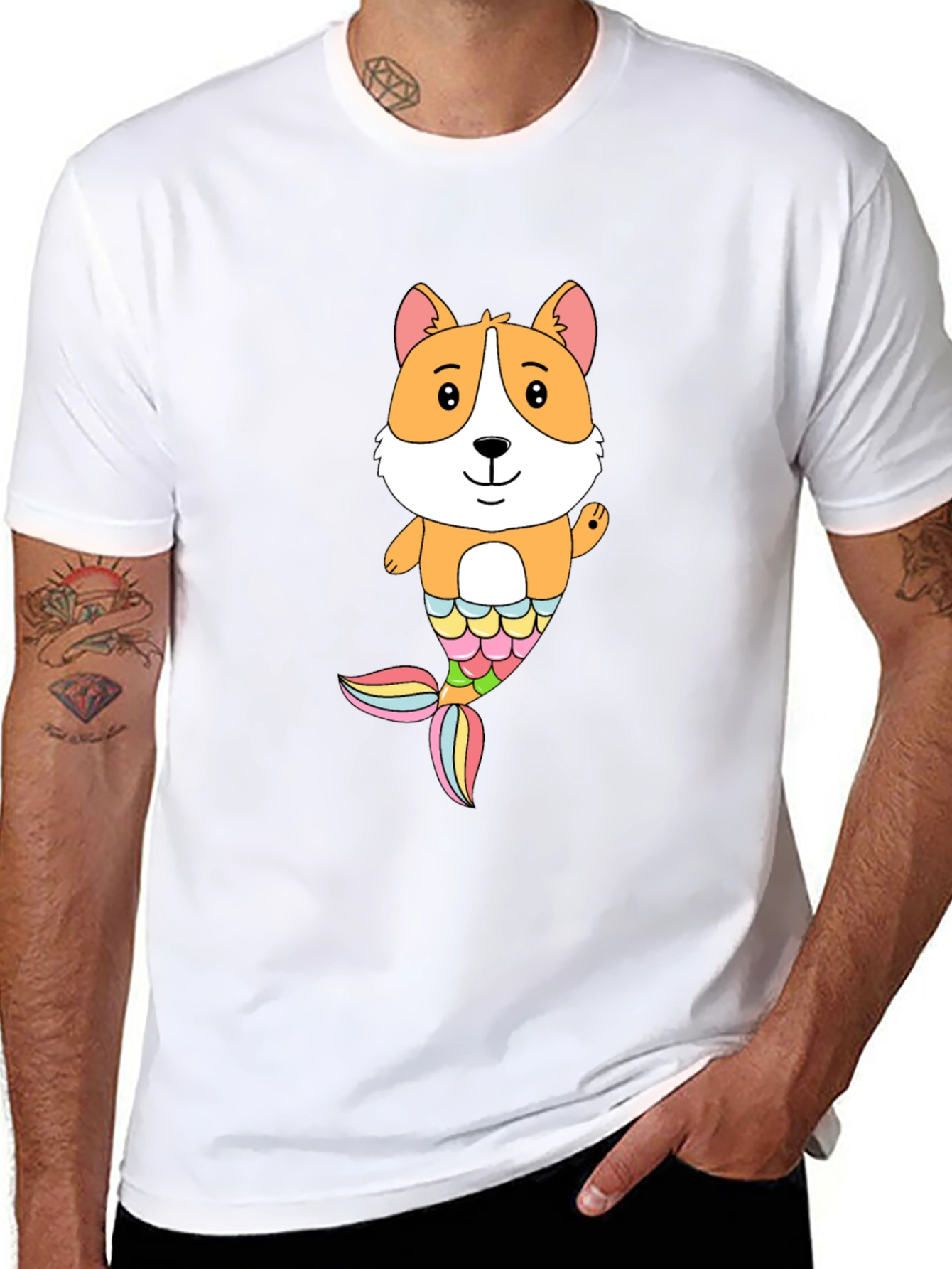 Corgi Mermaid Graphic Black T-Shirt