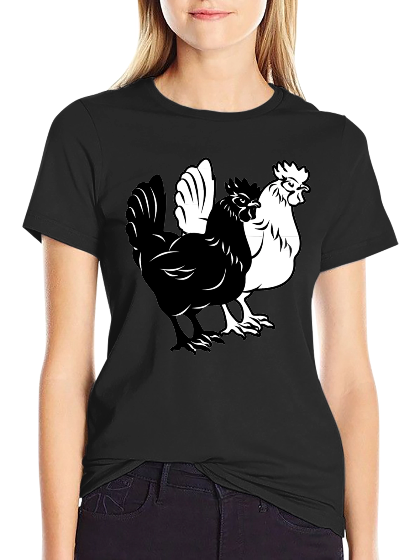 Yin Yang Chicken Graphic T-Shirt - Black