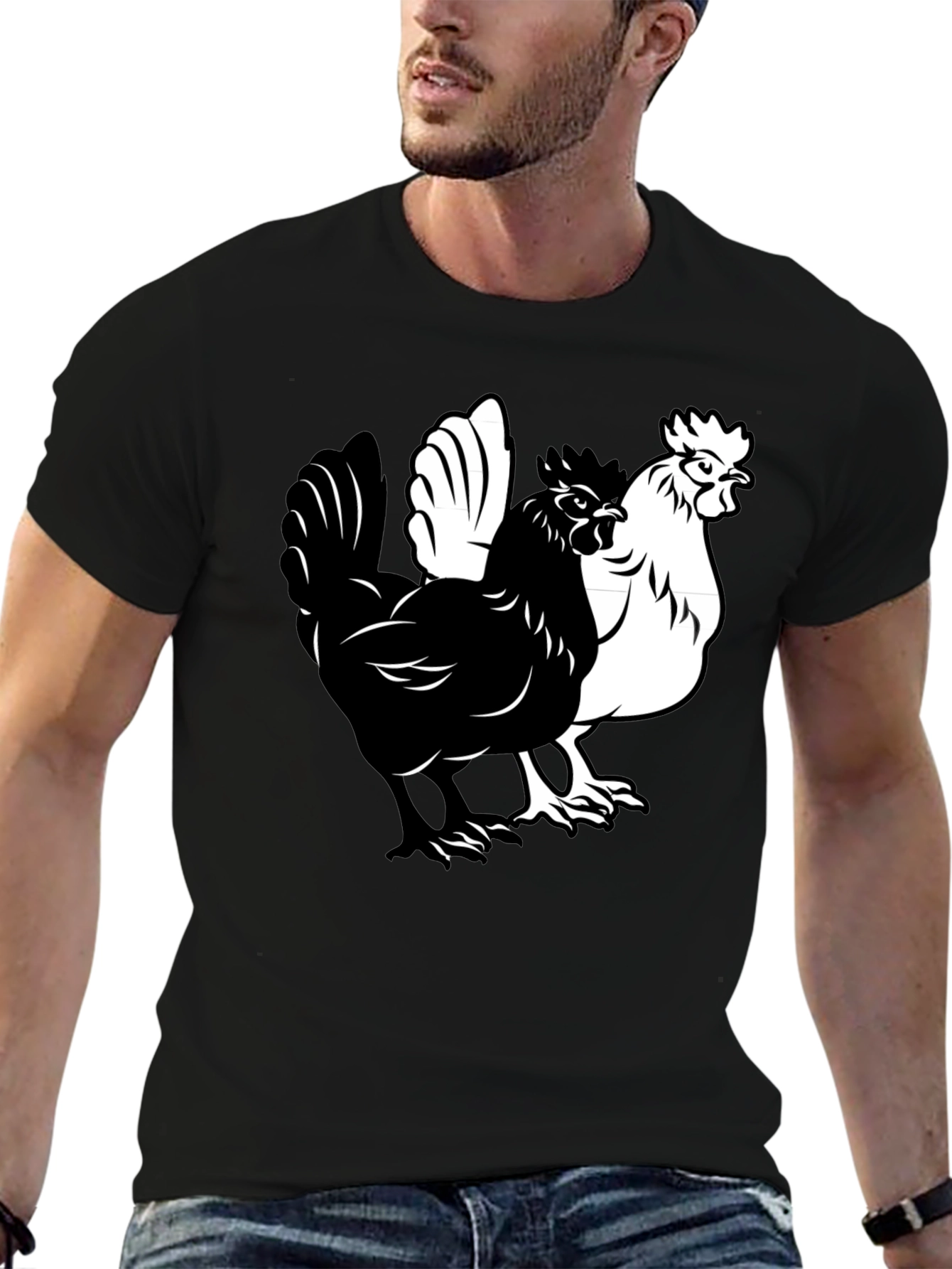 Yin Yang Chicken Graphic T-Shirt - Black
