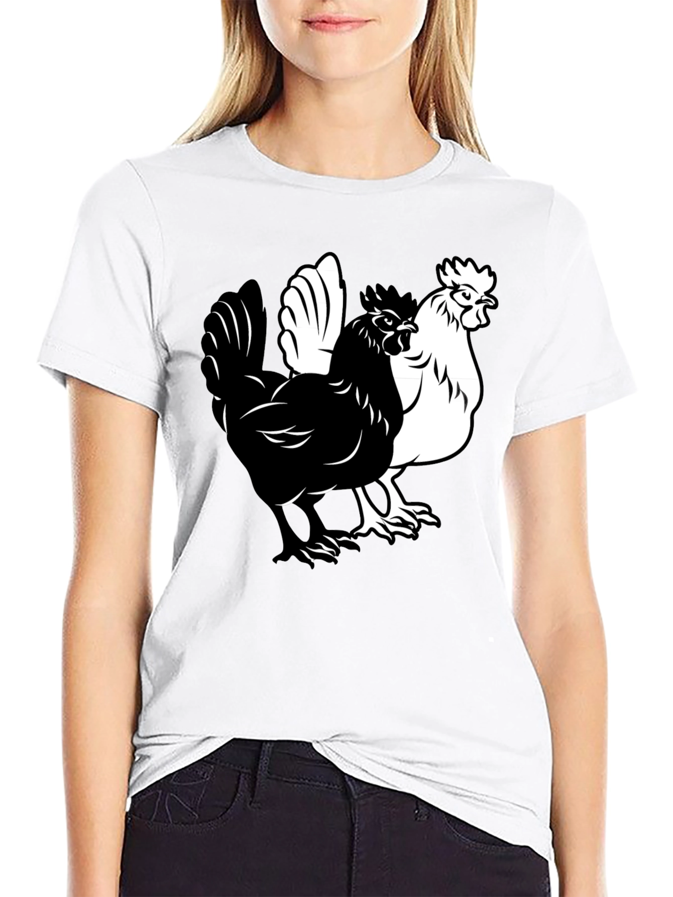 Yin Yang Chicken Graphic T-Shirt - Black