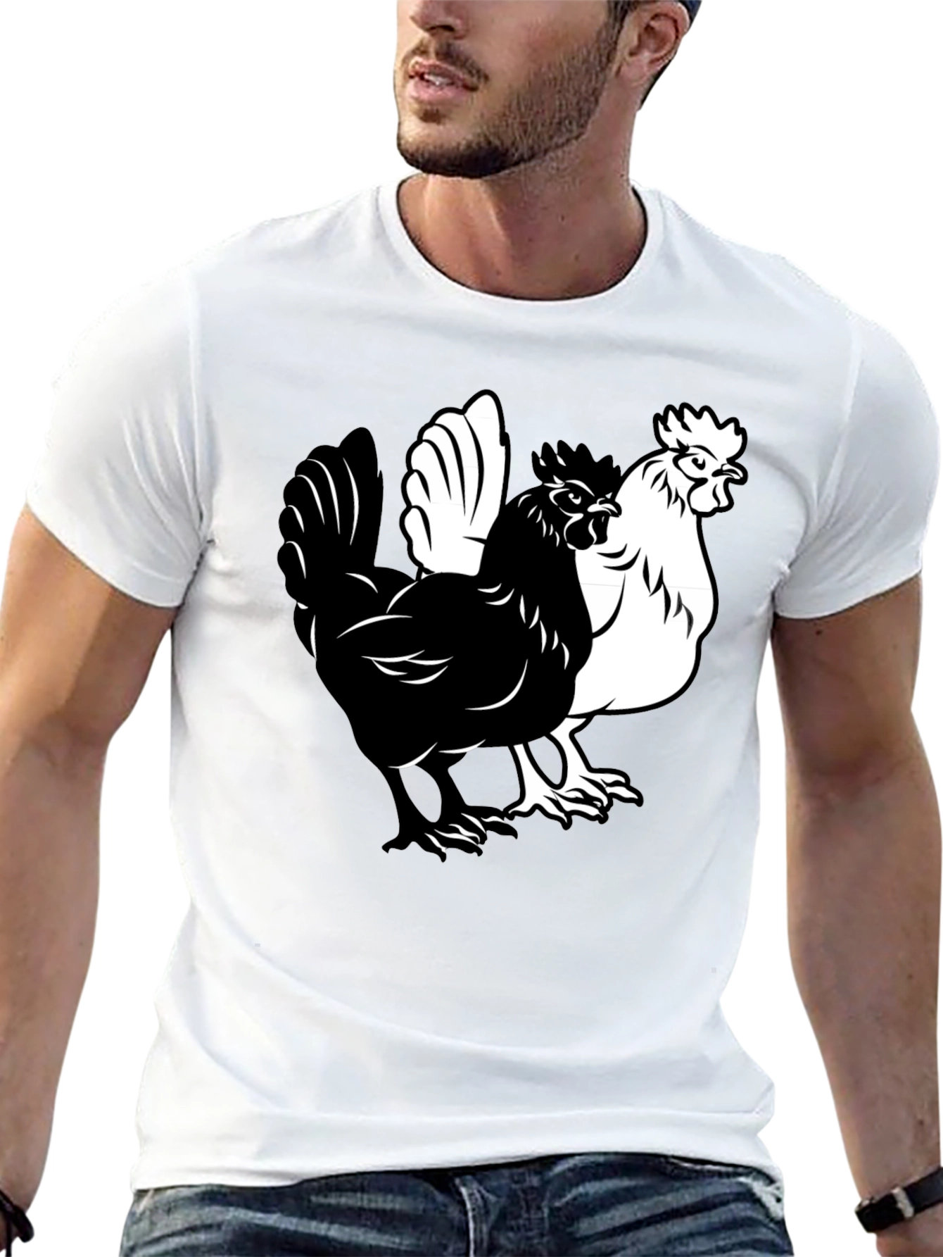 Yin Yang Chicken Graphic T-Shirt - Black
