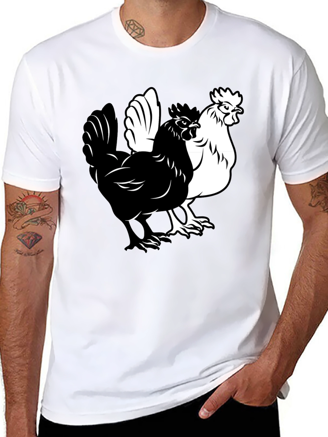 Yin Yang Chicken Graphic T-Shirt - Black