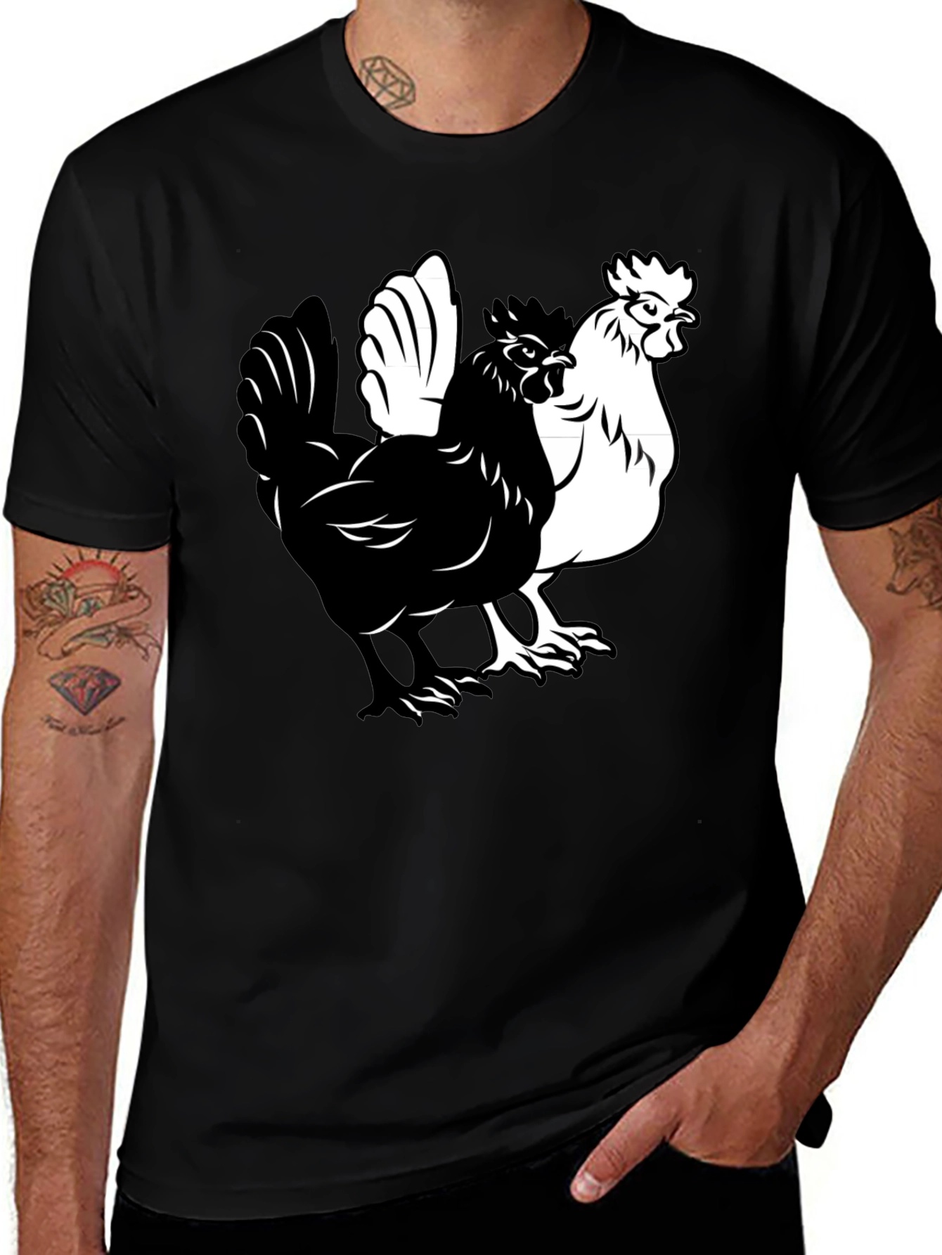 Yin Yang Chicken Graphic T-Shirt - Black