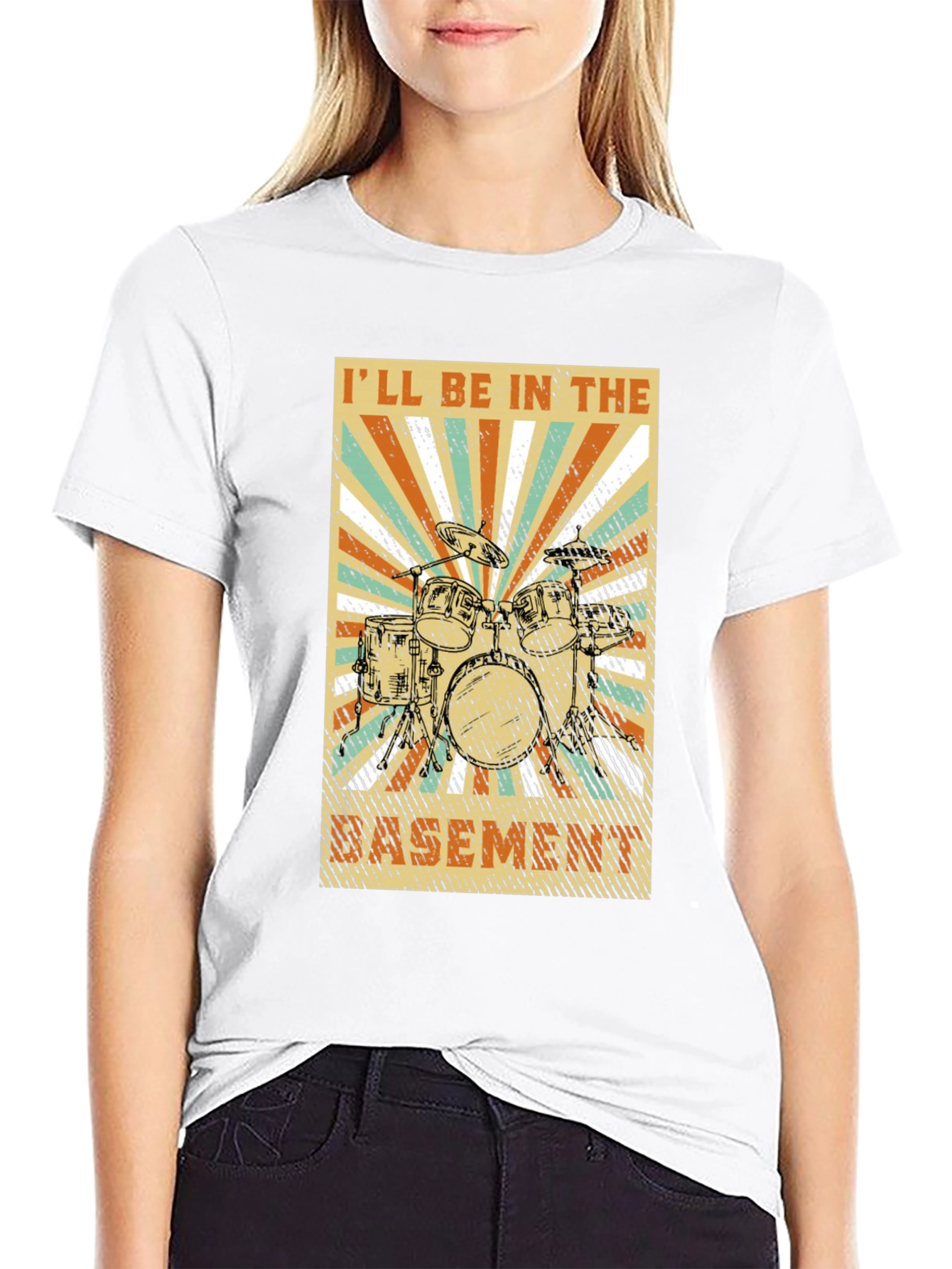 Drum Set Basement Graphic Tee - Music Lover T-Shirt