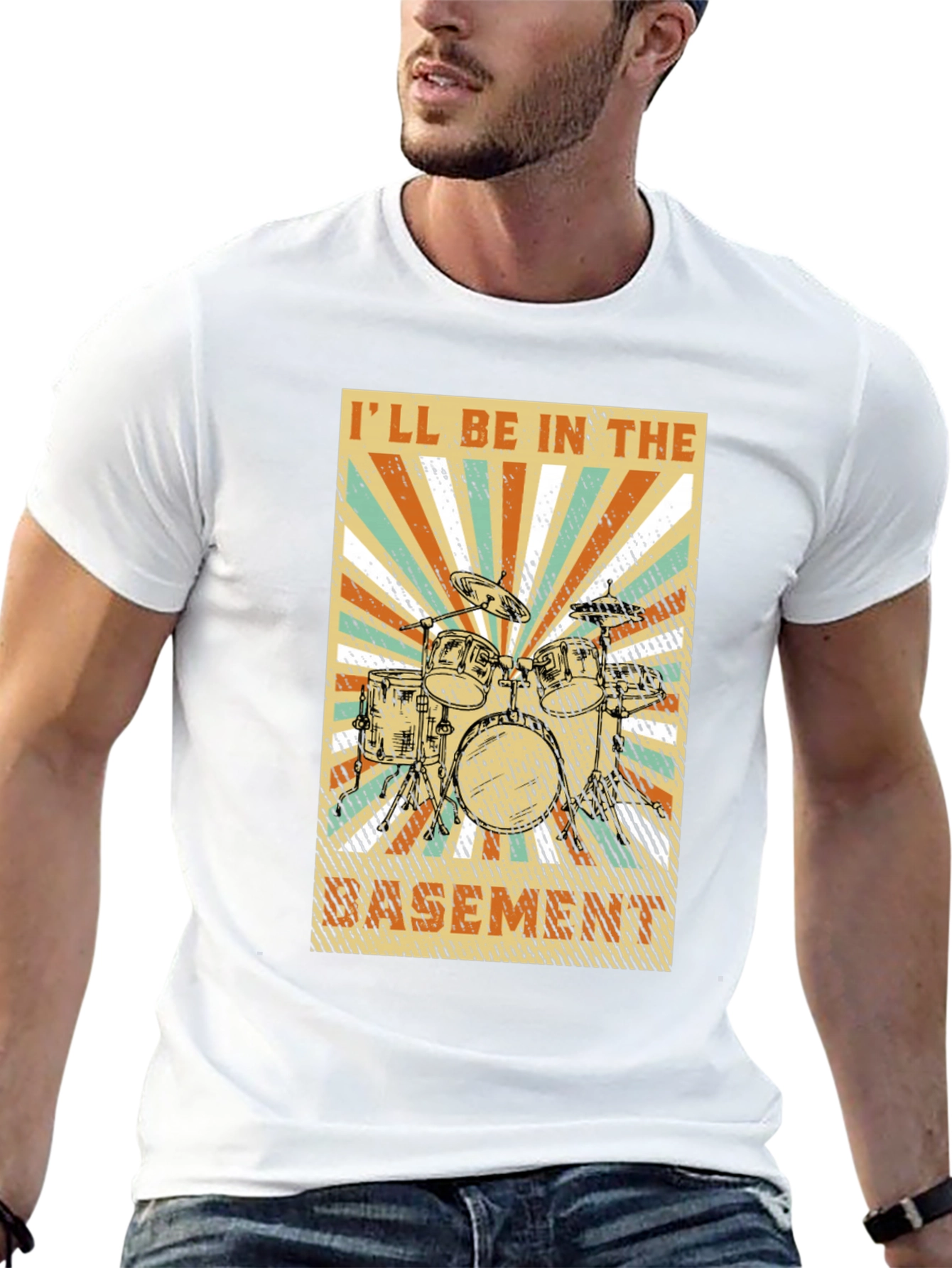 Drum Set Basement Graphic Tee - Music Lover T-Shirt