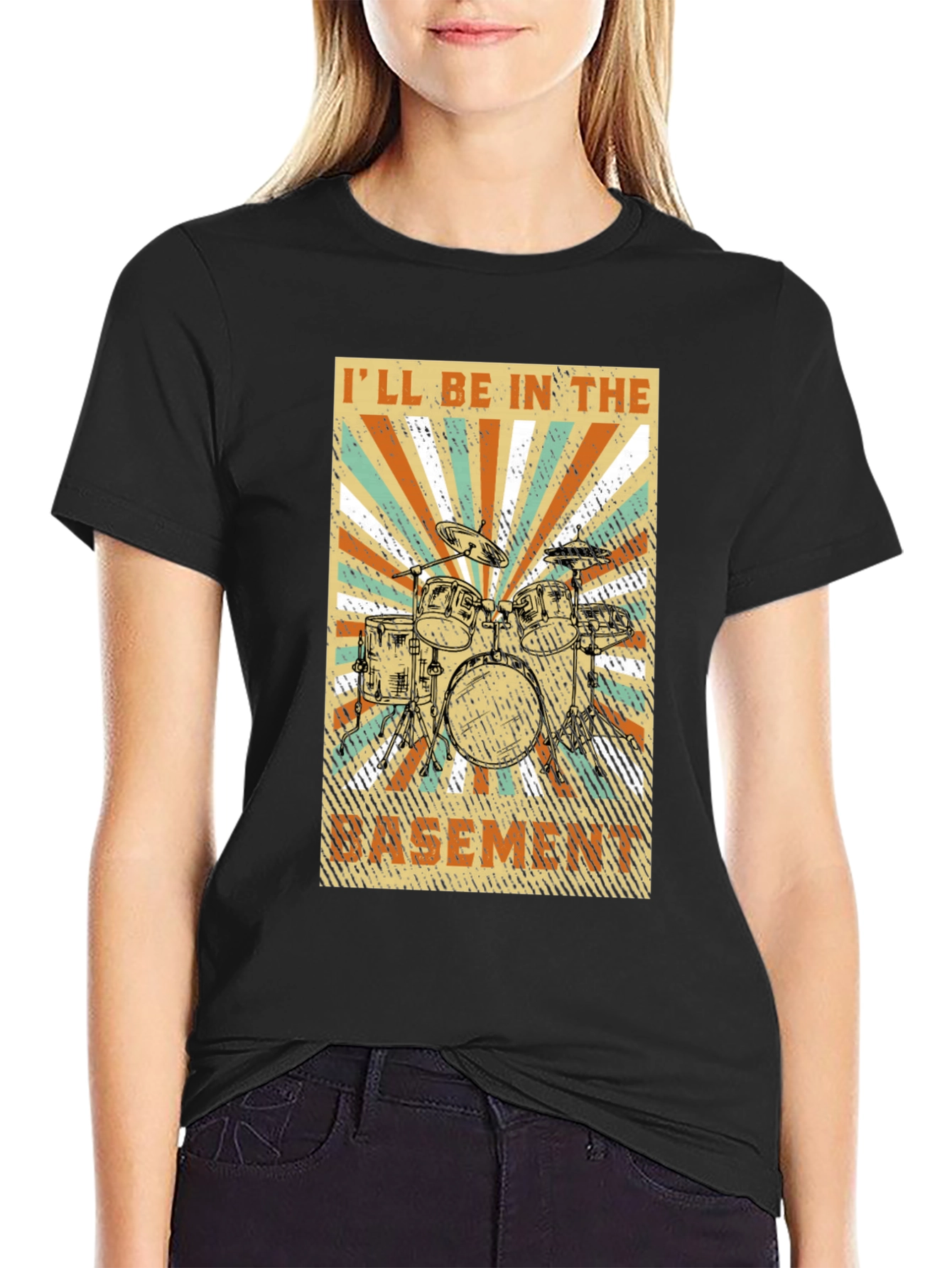 Drum Set Basement Graphic Tee - Music Lover T-Shirt