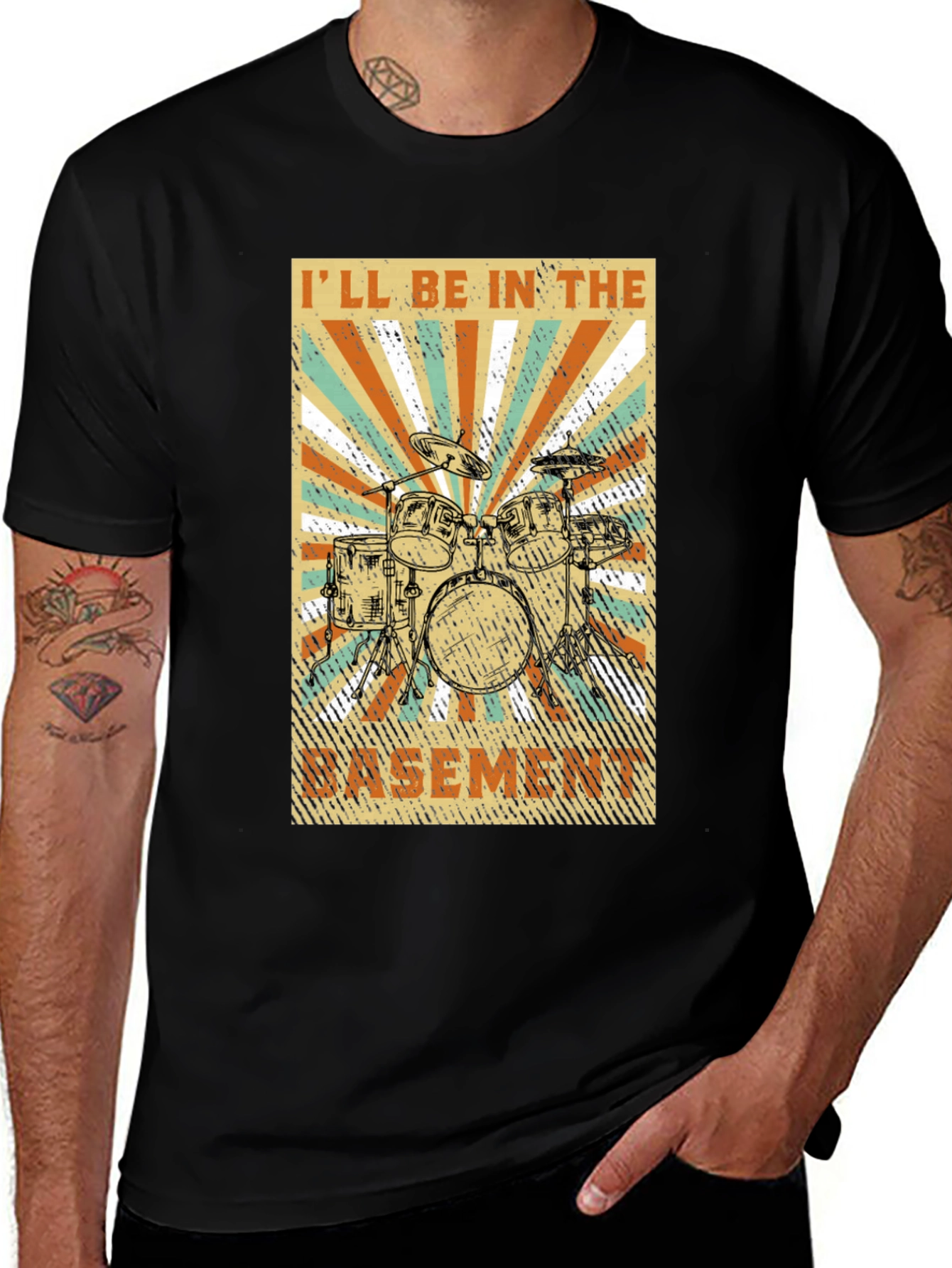Drum Set Basement Graphic Tee - Music Lover T-Shirt
