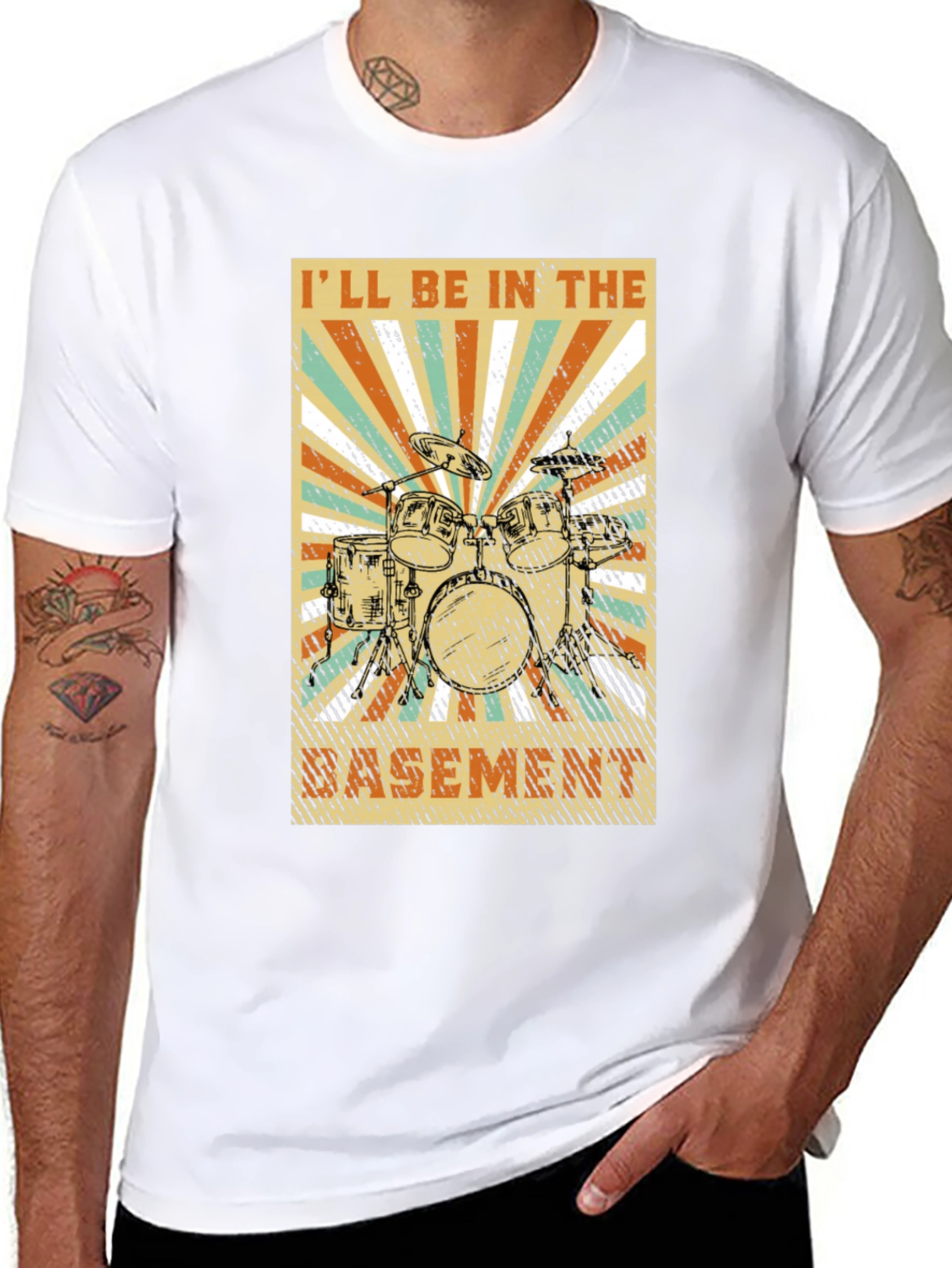 Drum Set Basement Graphic Tee - Music Lover T-Shirt
