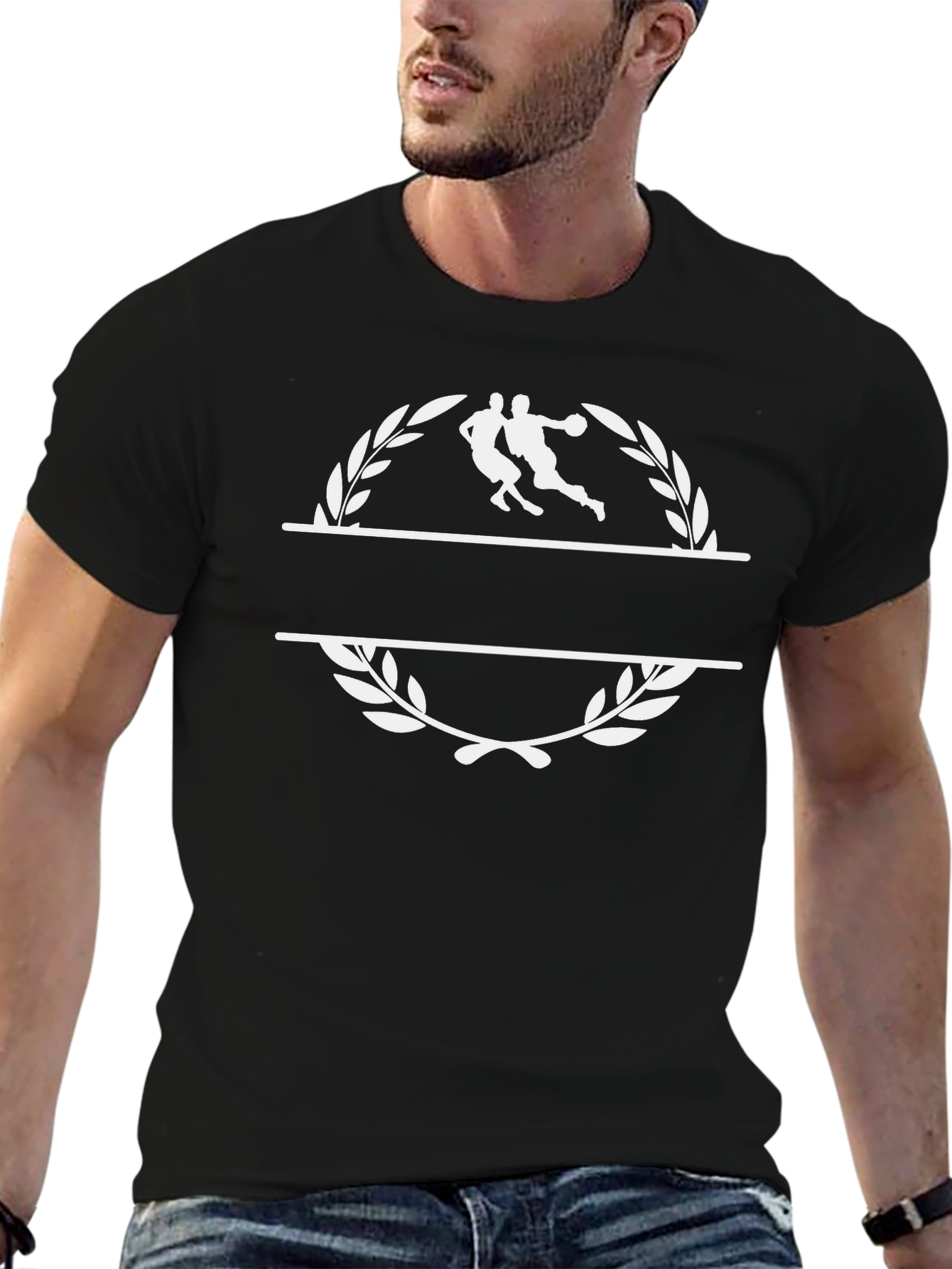Basketball Player Laurel Graphic Tee - Black