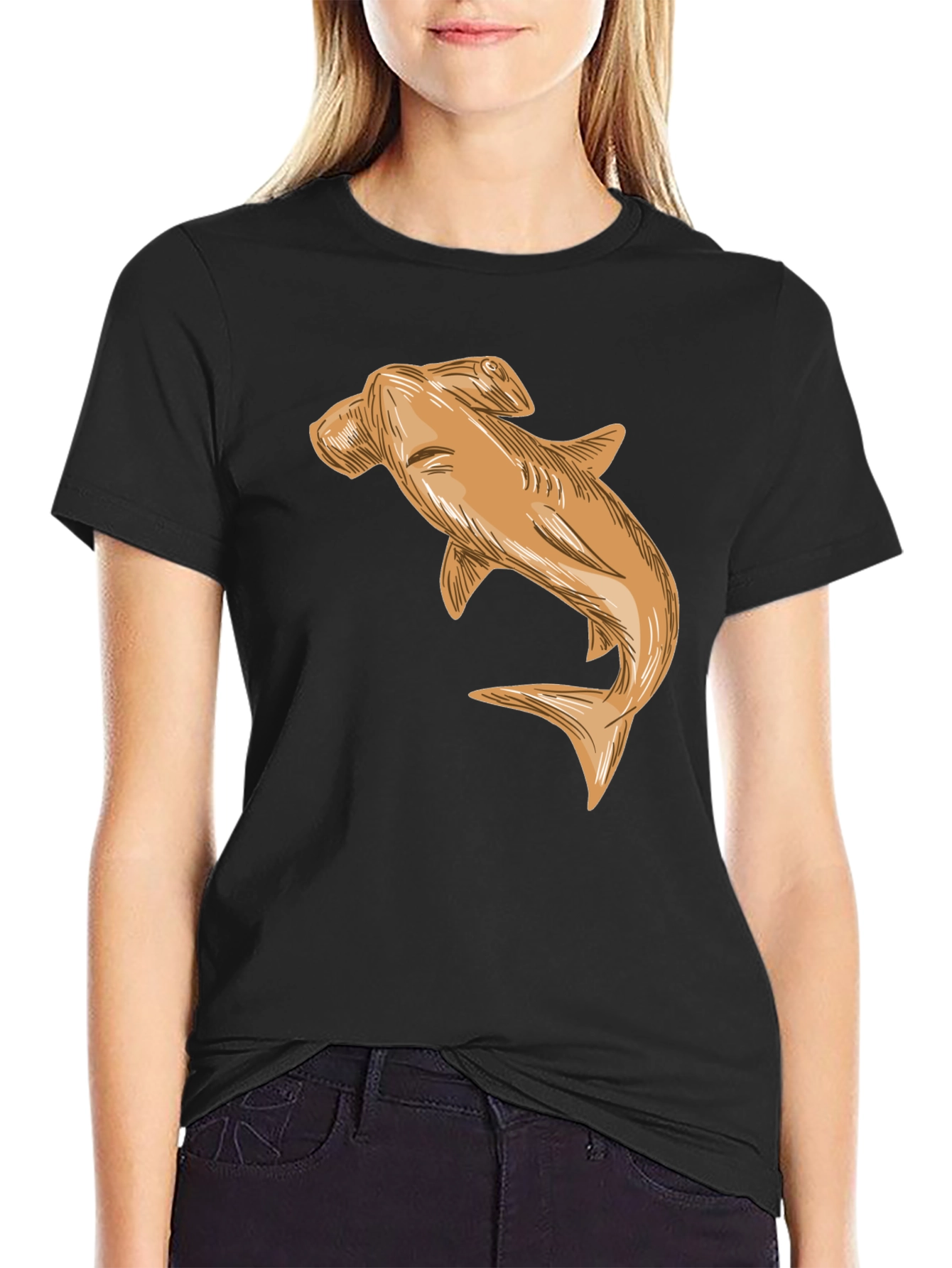 Hammerhead Shark Graphic Tee - Black Casual Cotton