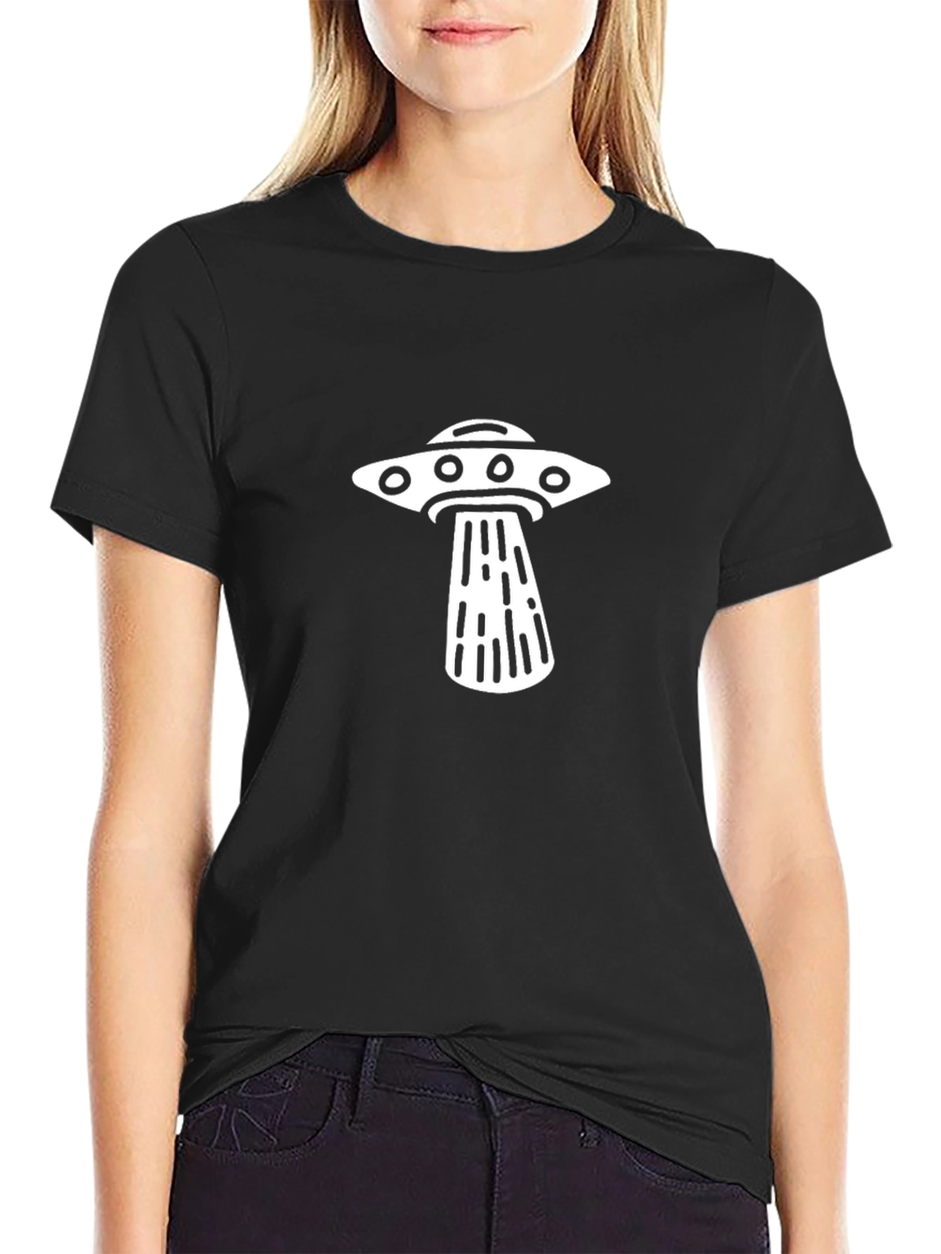 UFO Abduction Graphic Tee - Black Cotton Blend T-Shirt