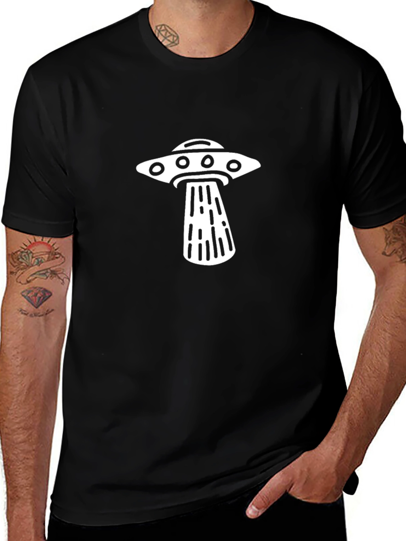 UFO Abduction Graphic Tee - Black Cotton Blend T-Shirt