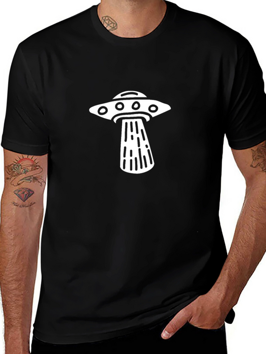 UFO Abduction Graphic Tee - Black Cotton Blend T-Shirt