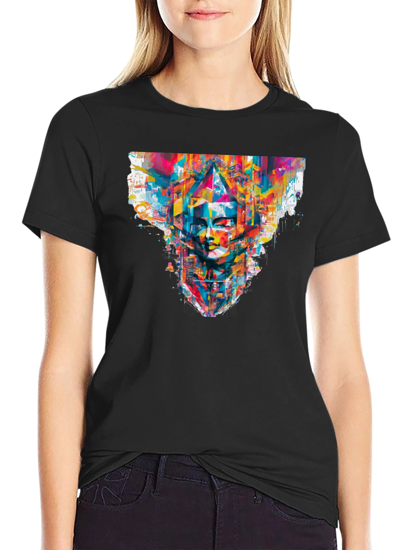 Abstract Face Graphic Black T-Shirt