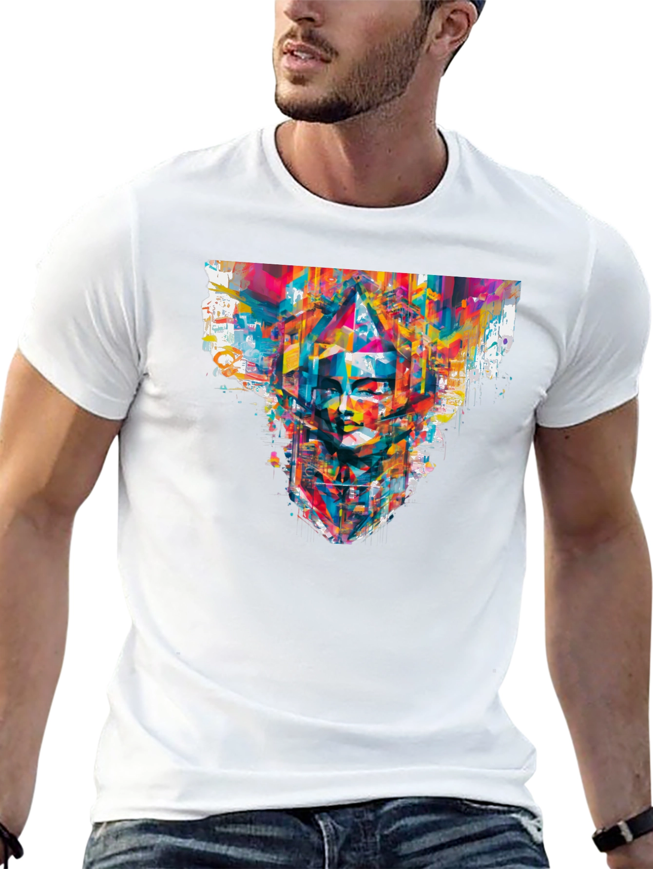 Abstract Face Graphic Black T-Shirt