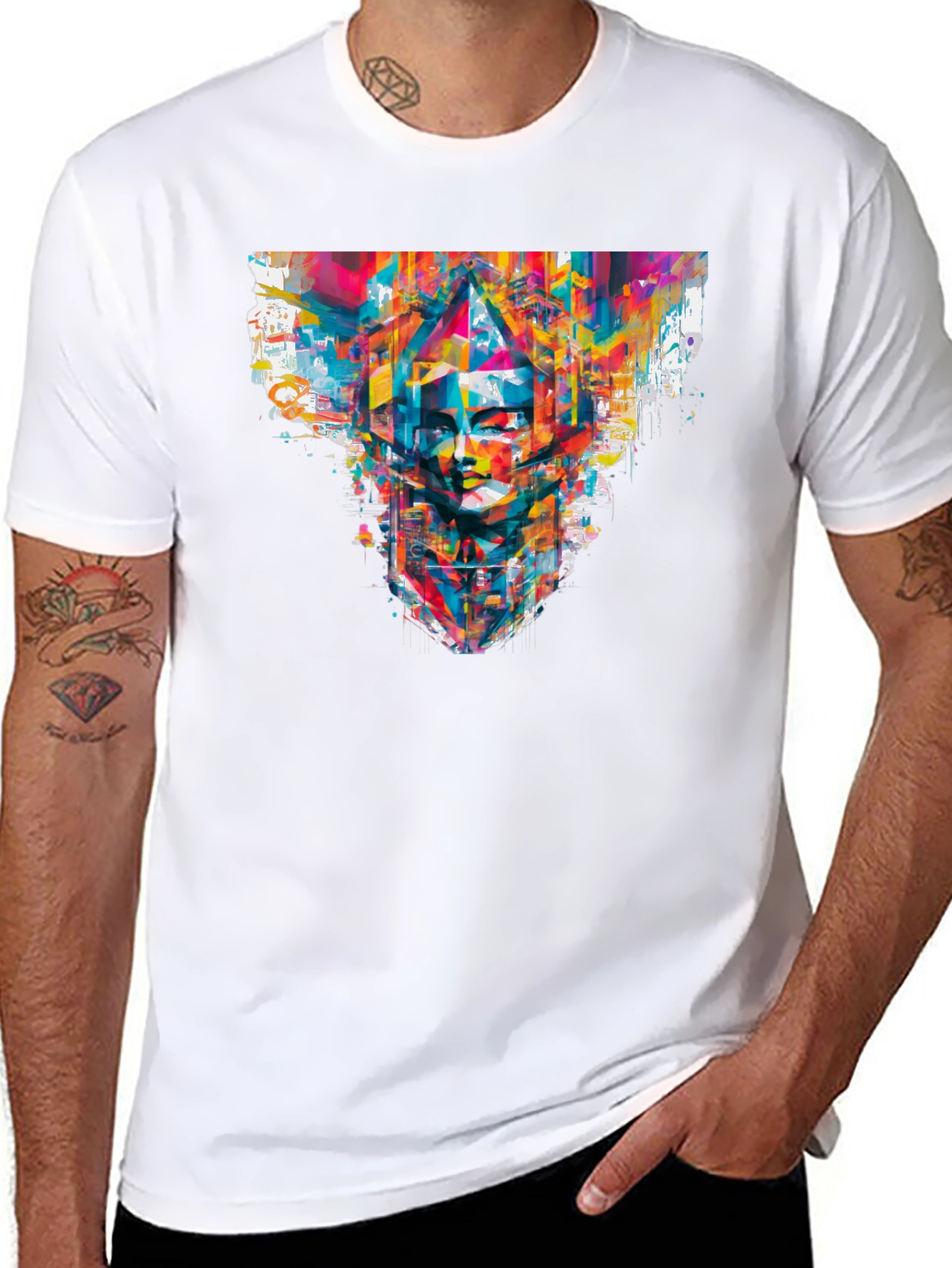 Abstract Face Graphic Black T-Shirt