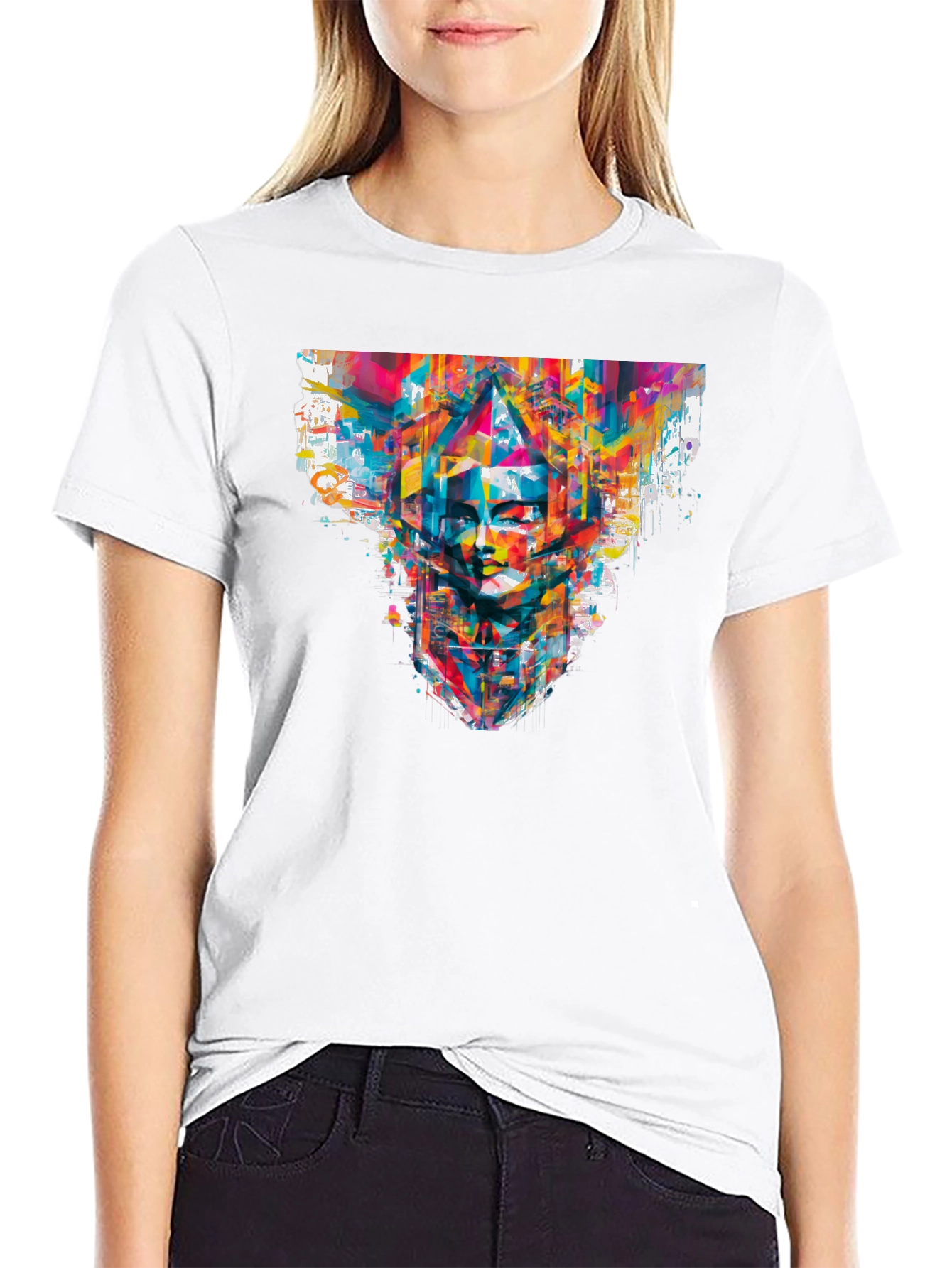 Abstract Face Graphic Black T-Shirt
