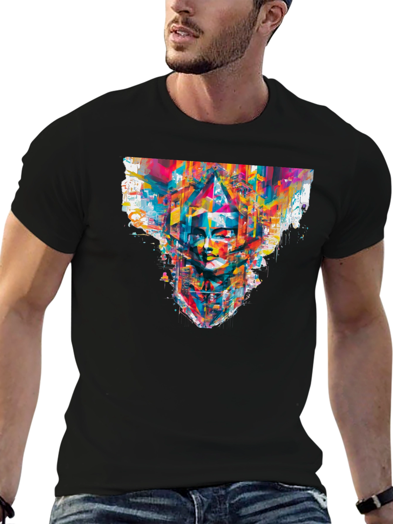 Abstract Face Graphic Black T-Shirt