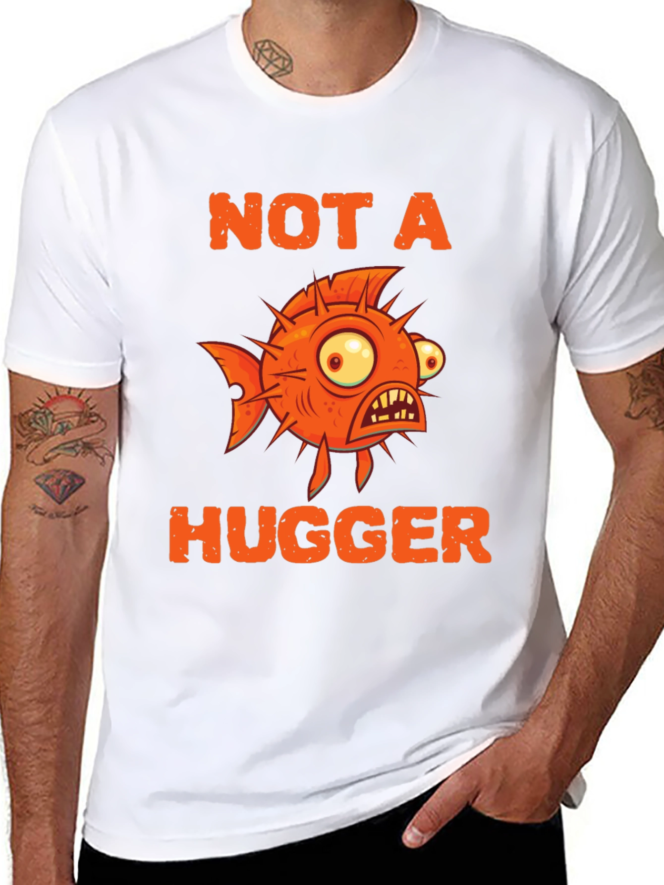 Not A Hugger Funny Pufferfish Graphic Tee
