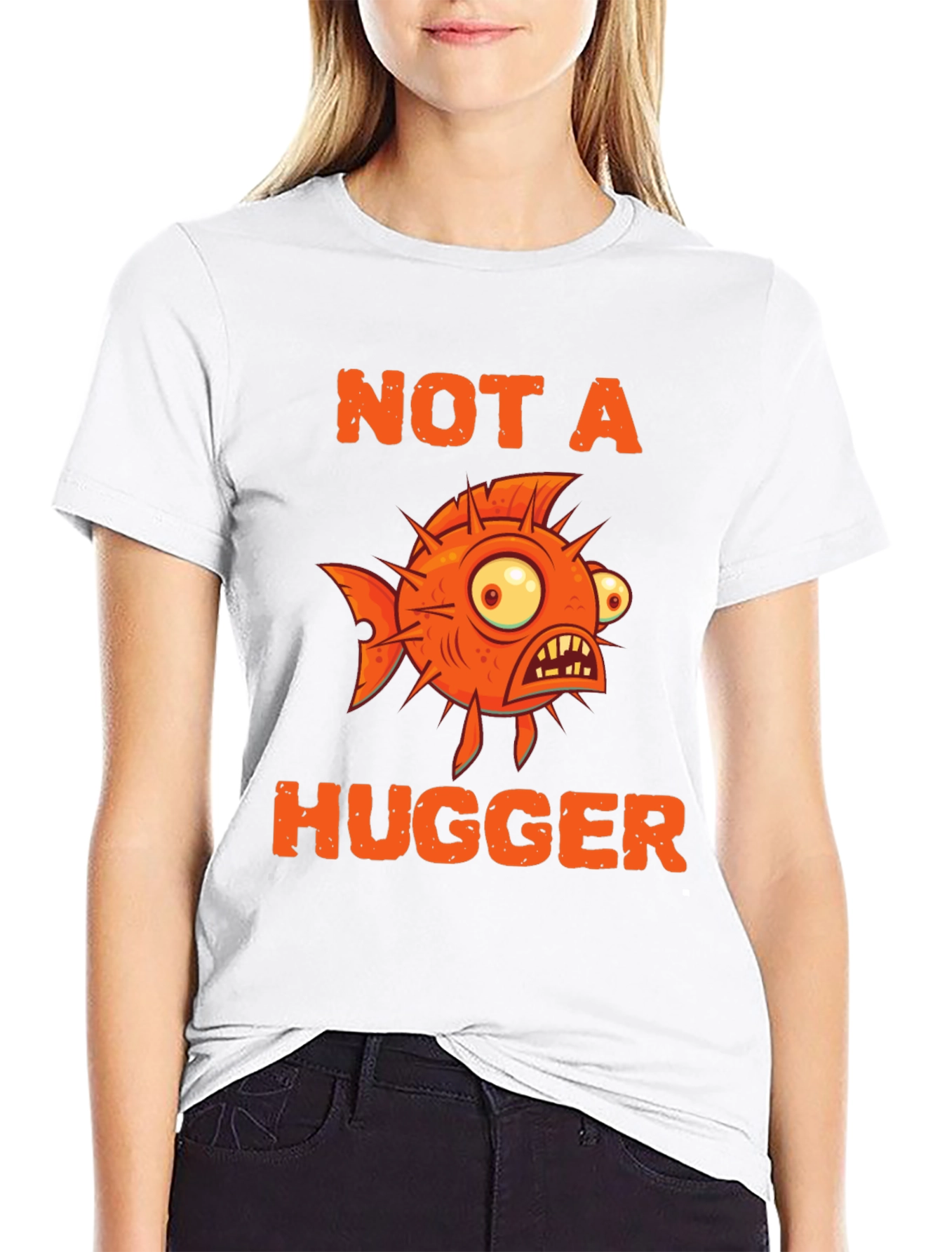Not A Hugger Funny Pufferfish Graphic Tee