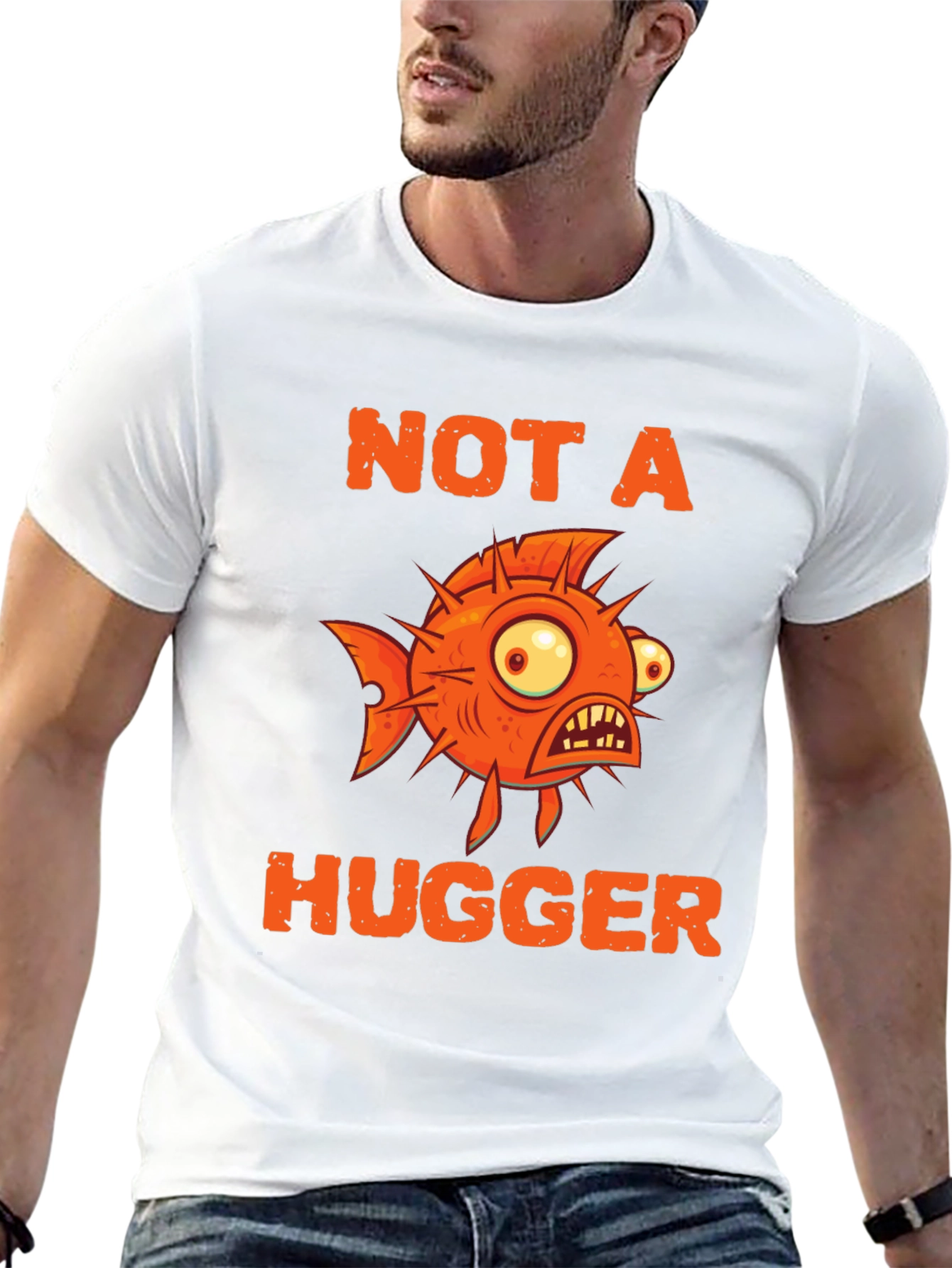 Not A Hugger Funny Pufferfish Graphic Tee