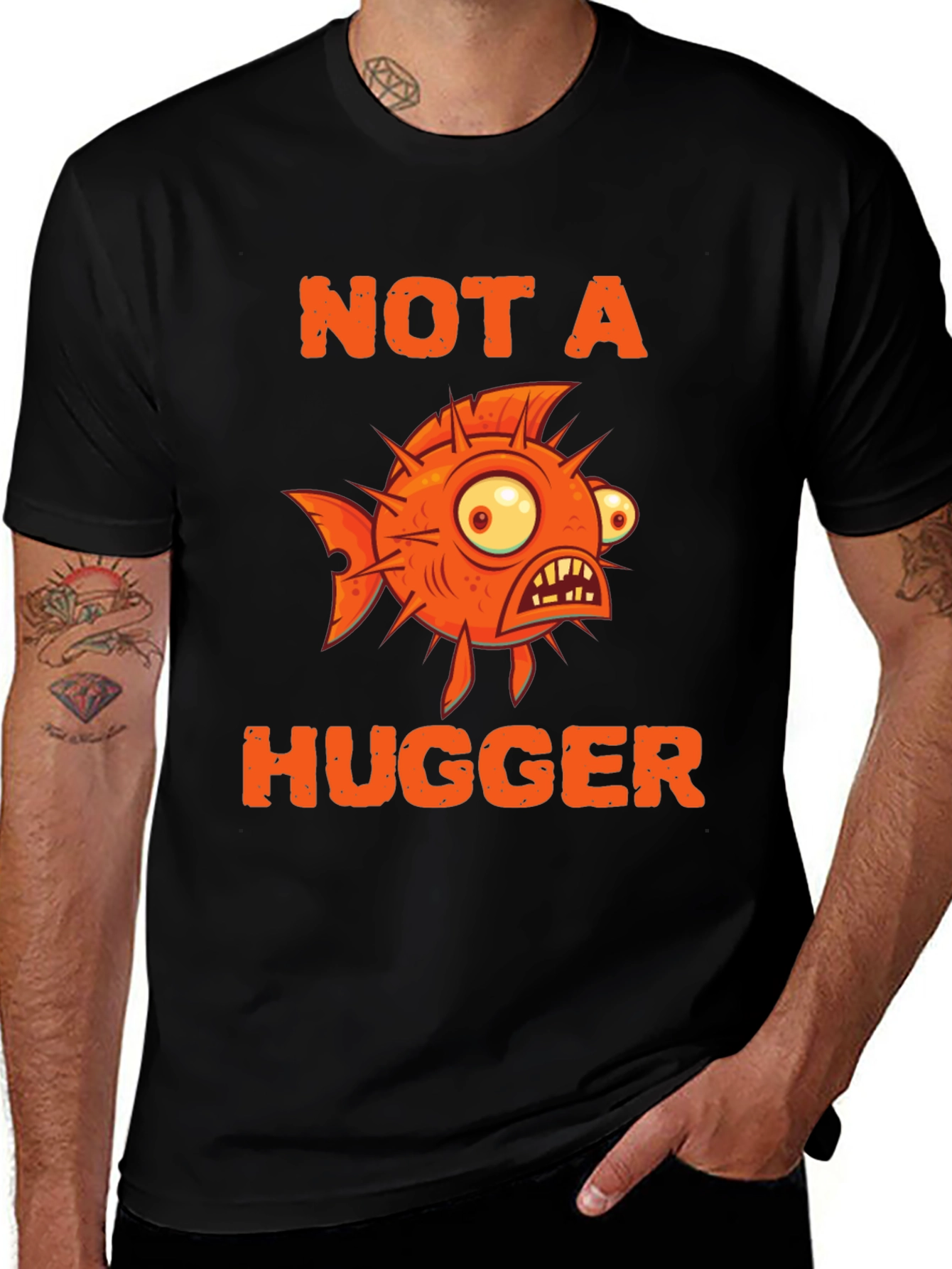 Not A Hugger Funny Pufferfish Graphic Tee