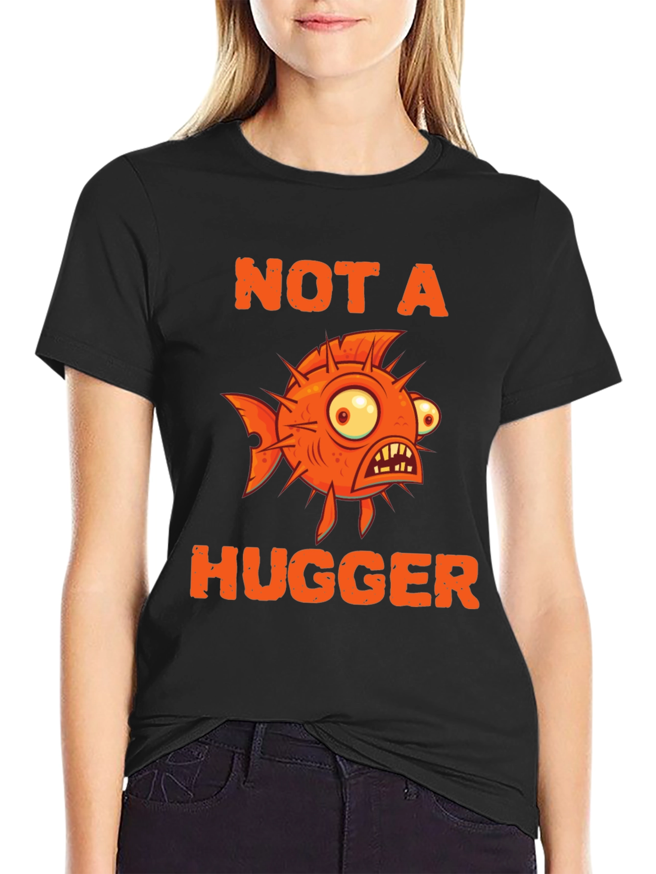 Not A Hugger Funny Pufferfish Graphic Tee