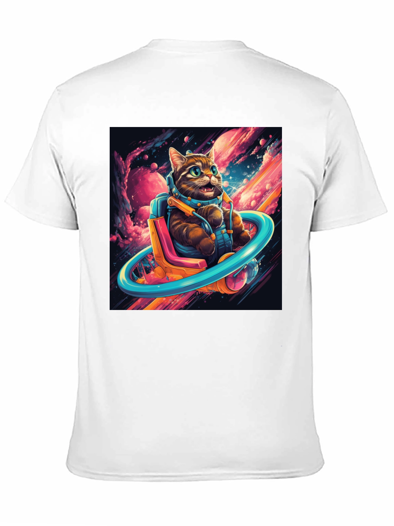 Cat Astronaut Graphic Tee - Black Cotton Blend T-Shirt