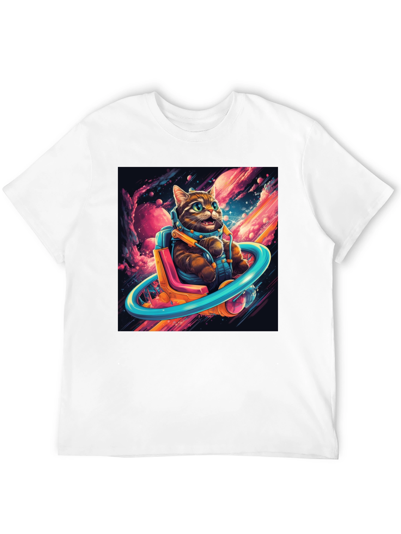 Cat Astronaut Graphic Tee - Black Cotton Blend T-Shirt
