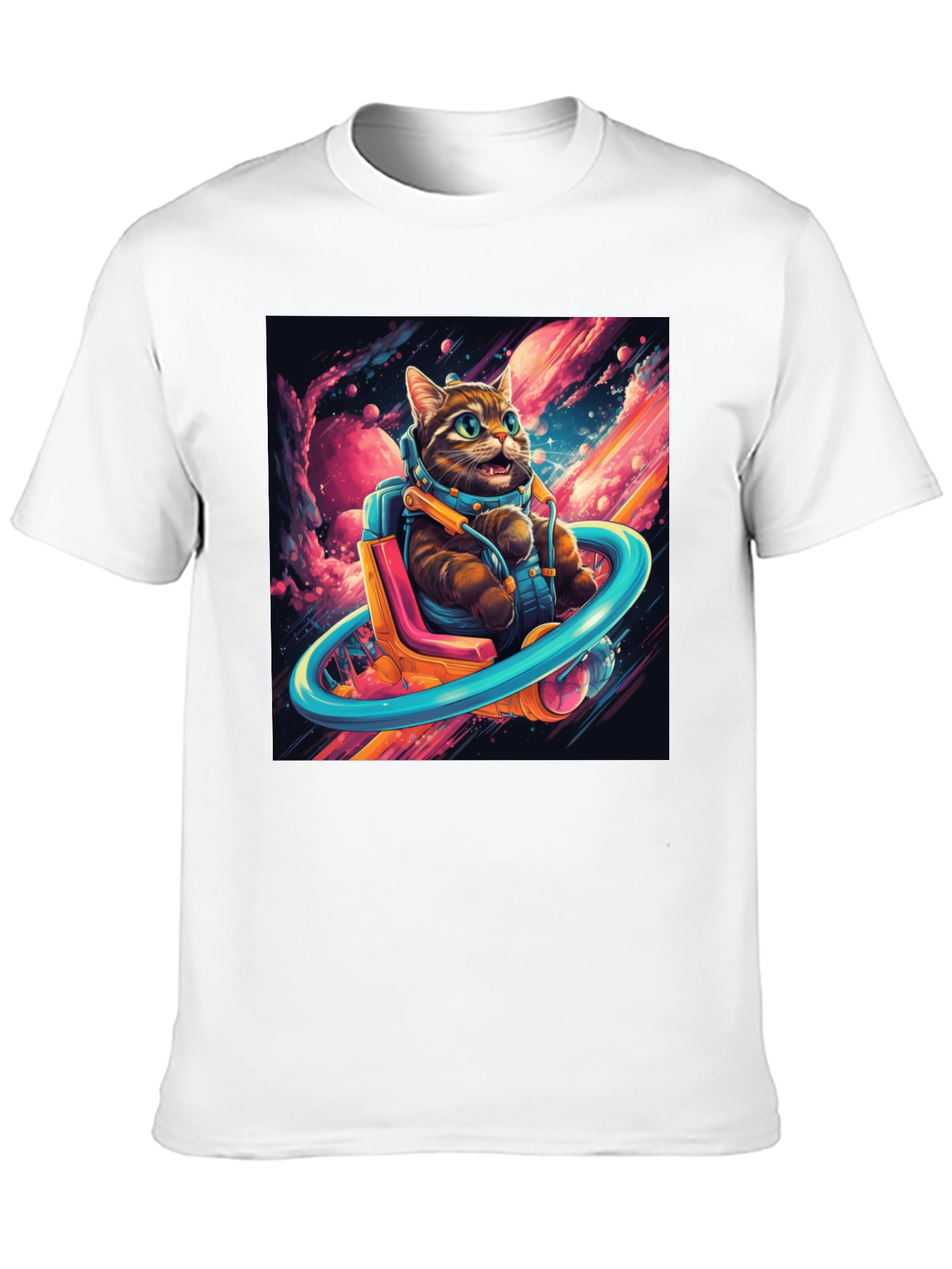 Cat Astronaut Graphic Tee - Black Cotton Blend T-Shirt