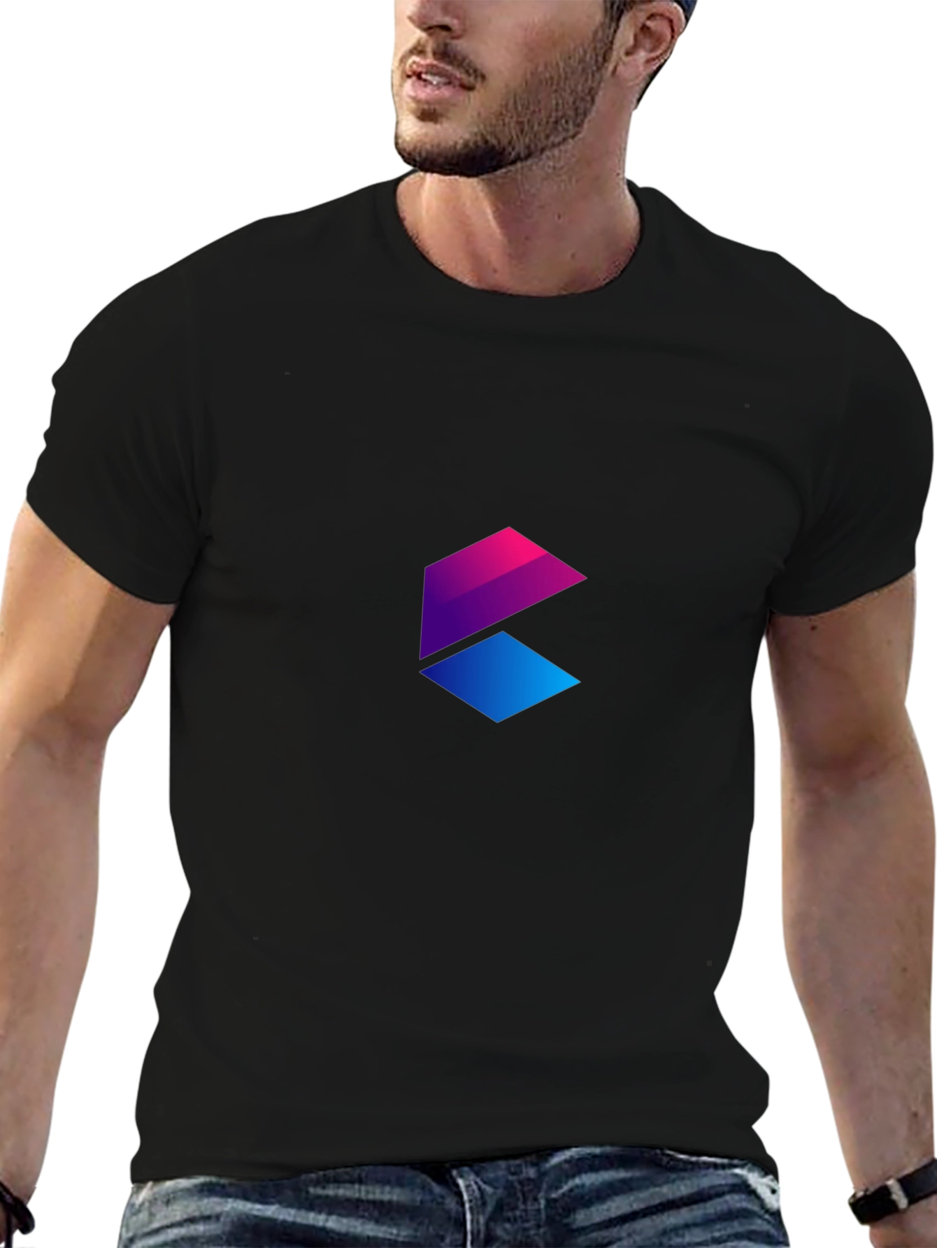 Gradient Geometric Logo Black T-Shirt