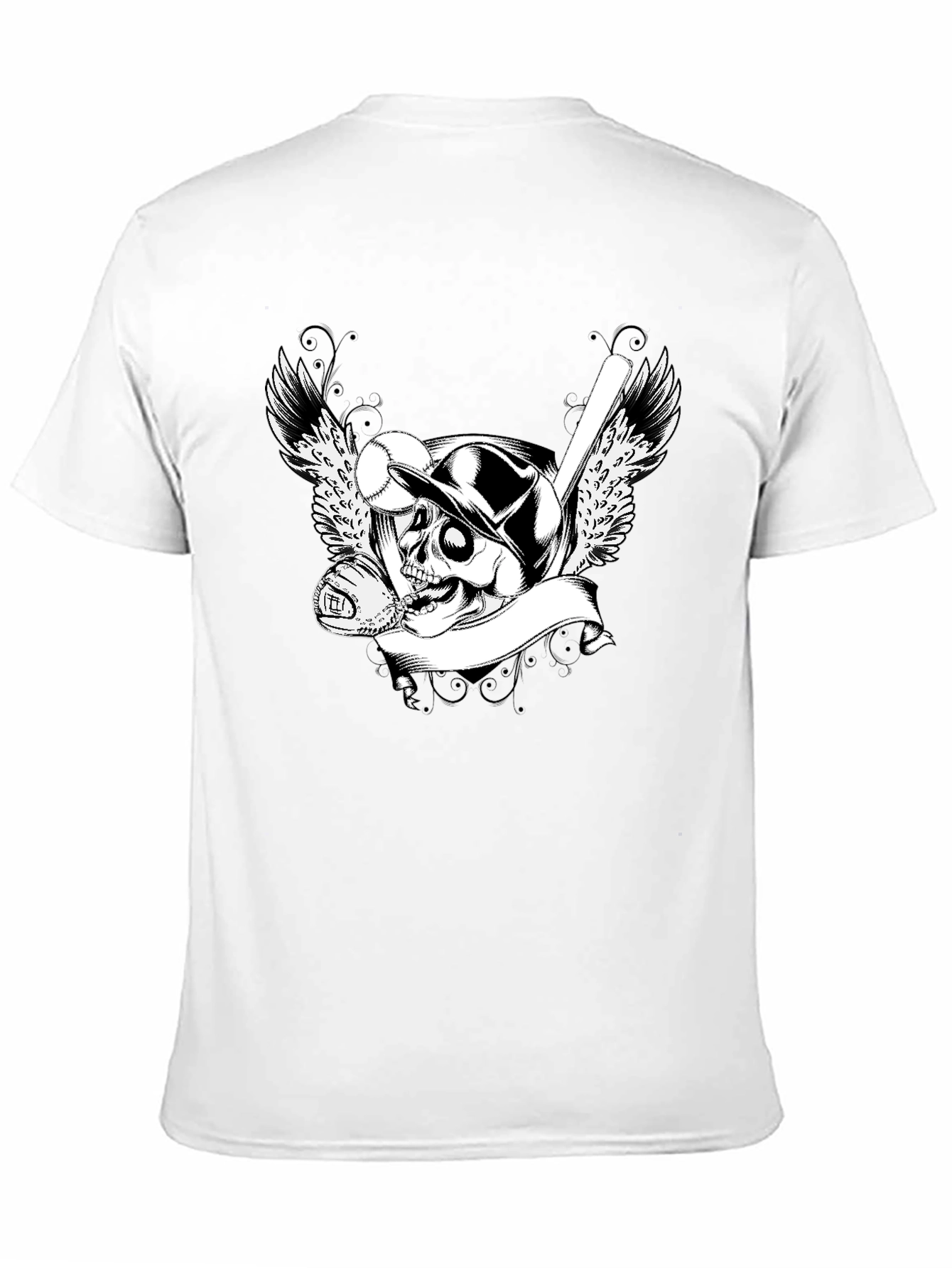 Baseball Skull Graphic Tee - Mens Black T-Shirt