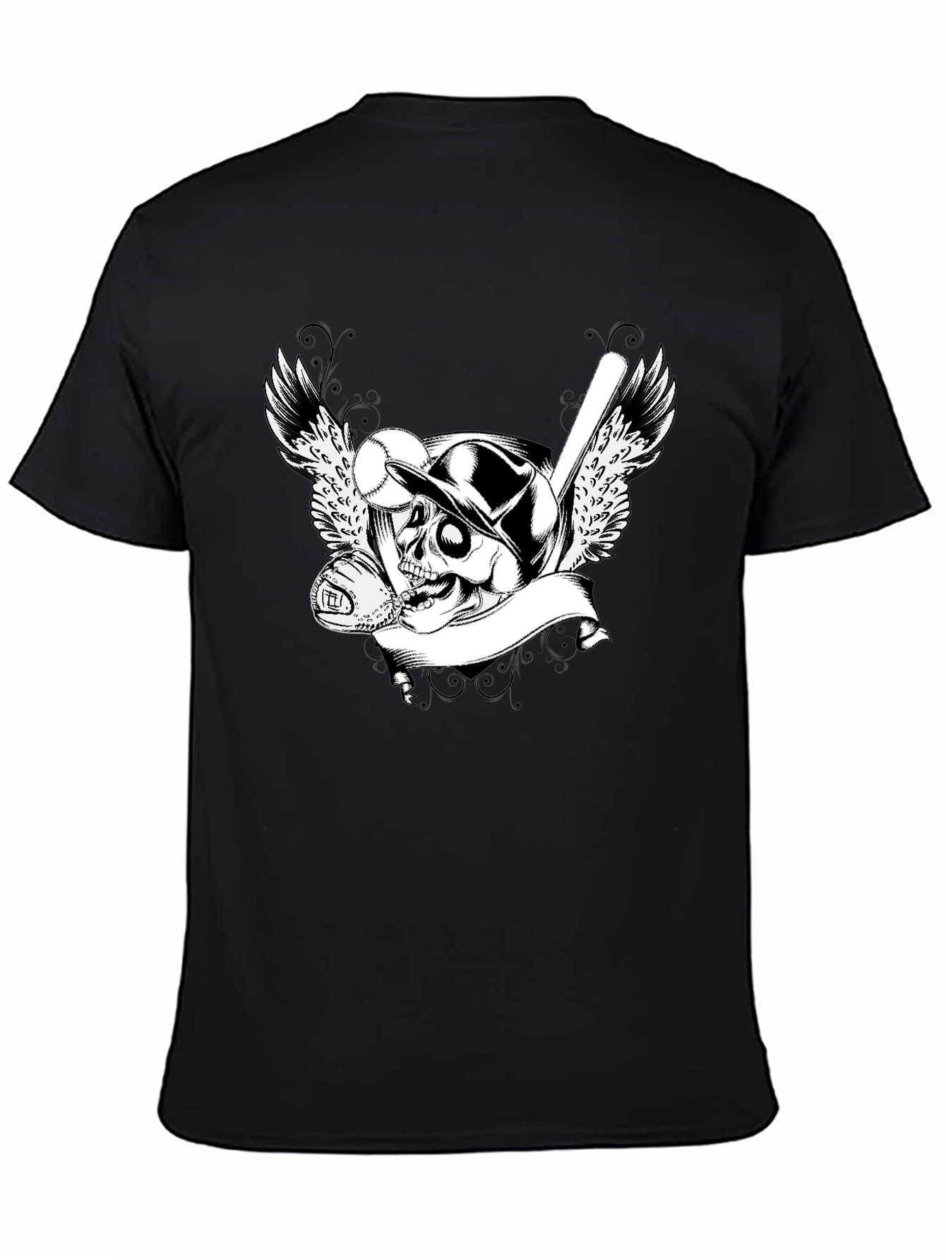 Baseball Skull Graphic Tee - Mens Black T-Shirt