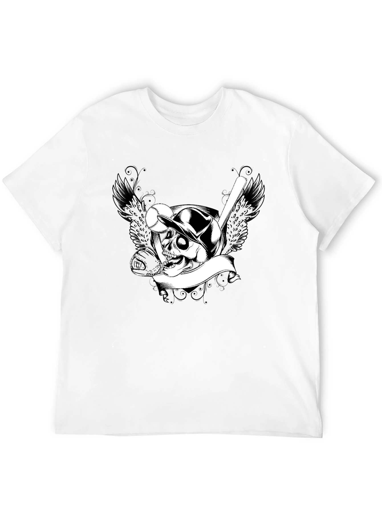 Baseball Skull Graphic Tee - Mens Black T-Shirt