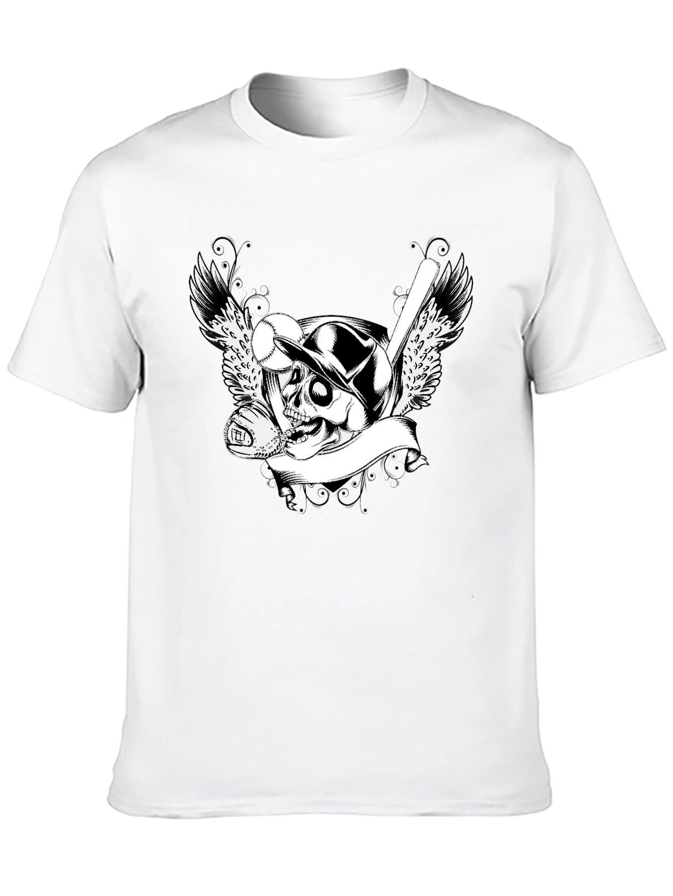Baseball Skull Graphic Tee - Mens Black T-Shirt