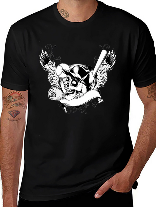 Baseball Skull Graphic Tee - Mens Black T-Shirt
