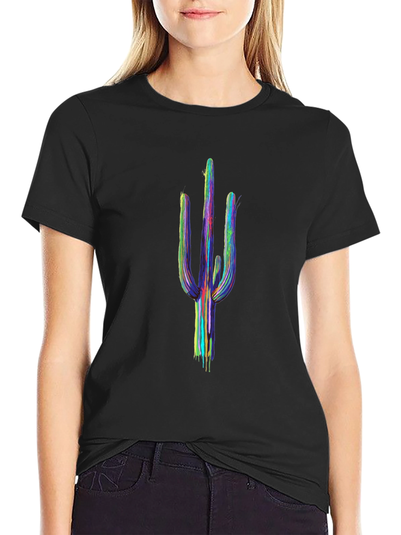 Cactus Art Mens Black T-Shirt