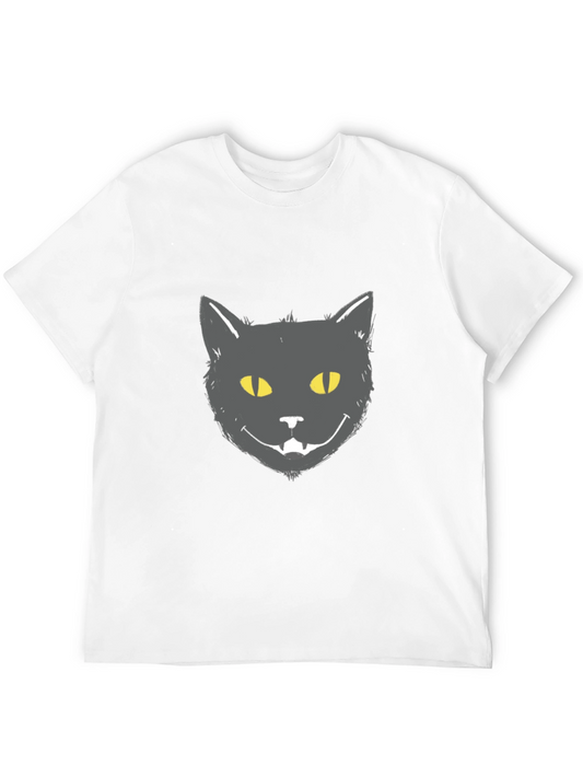 Black Cat Face Graphic Tee - Mens Casual T-Shirt