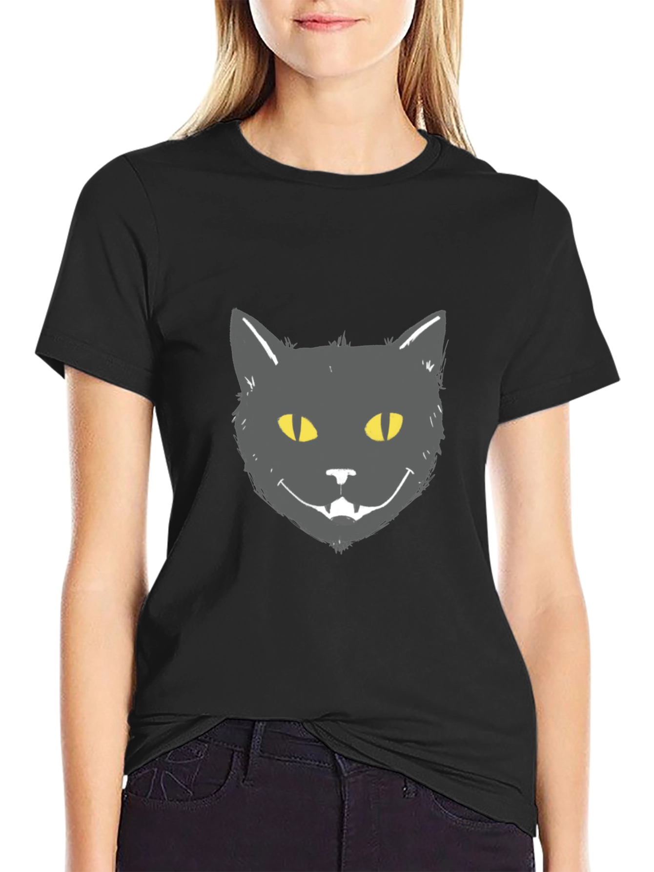 Black Cat Face Graphic Tee - Mens Casual T-Shirt