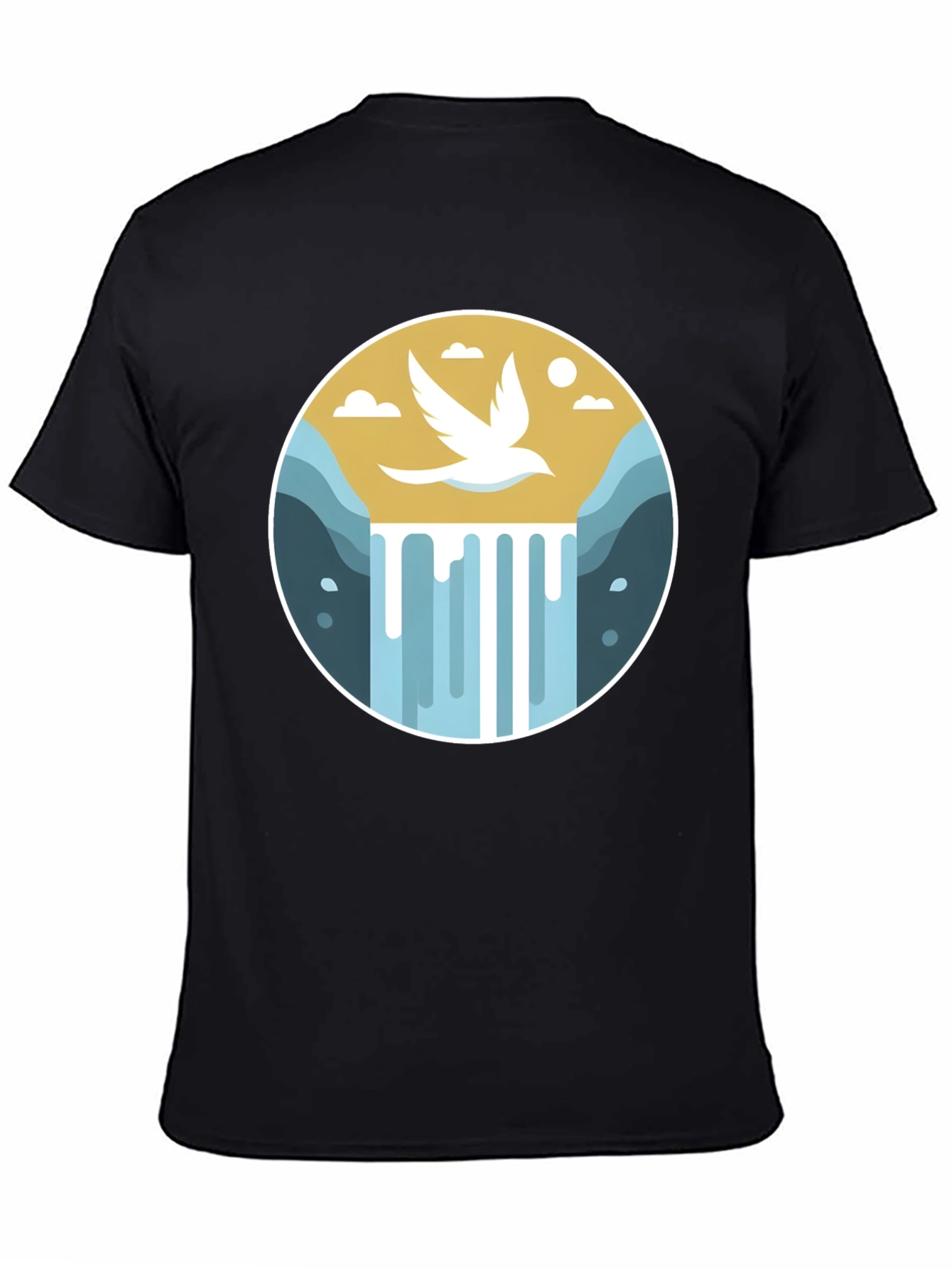 Natures Harmony T-Shirt - Bird & Waterfall Graphic Tee