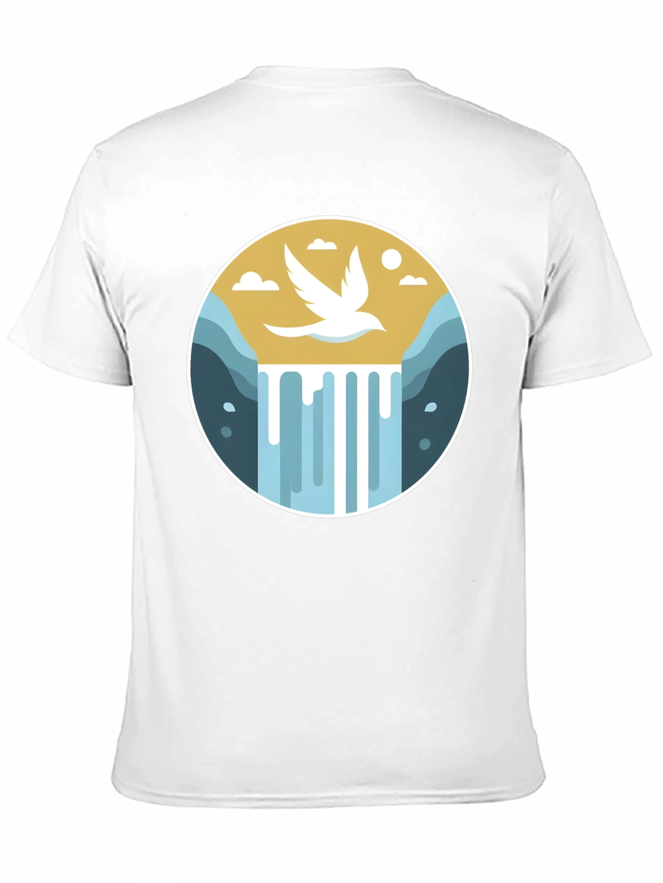 Natures Harmony T-Shirt - Bird & Waterfall Graphic Tee
