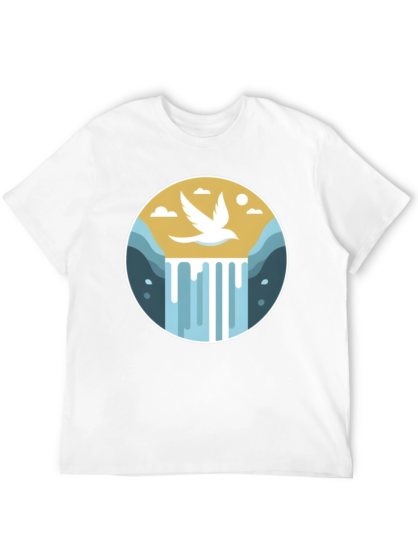 Natures Harmony T-Shirt - Bird & Waterfall Graphic Tee