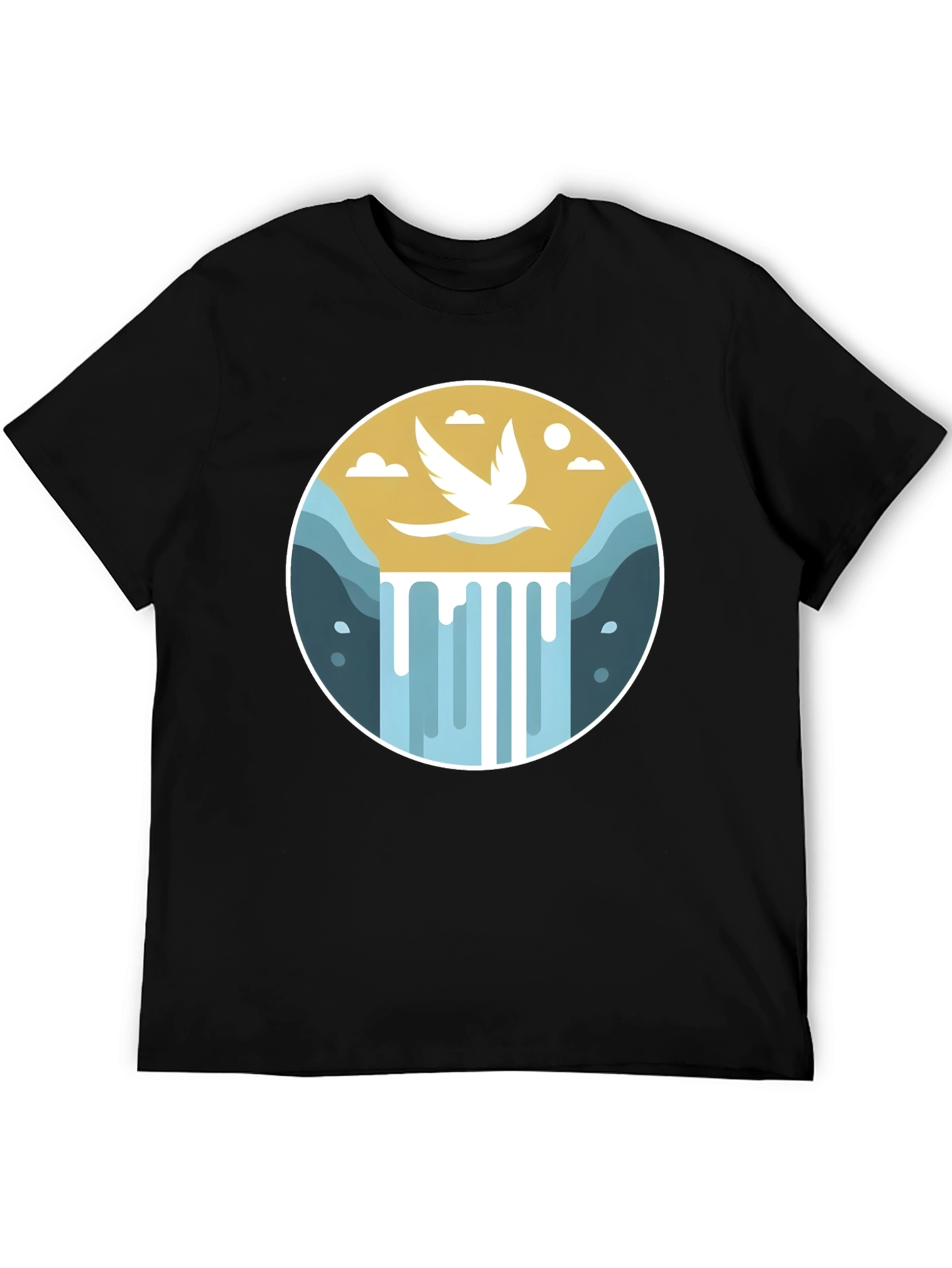 Natures Harmony T-Shirt - Bird & Waterfall Graphic Tee