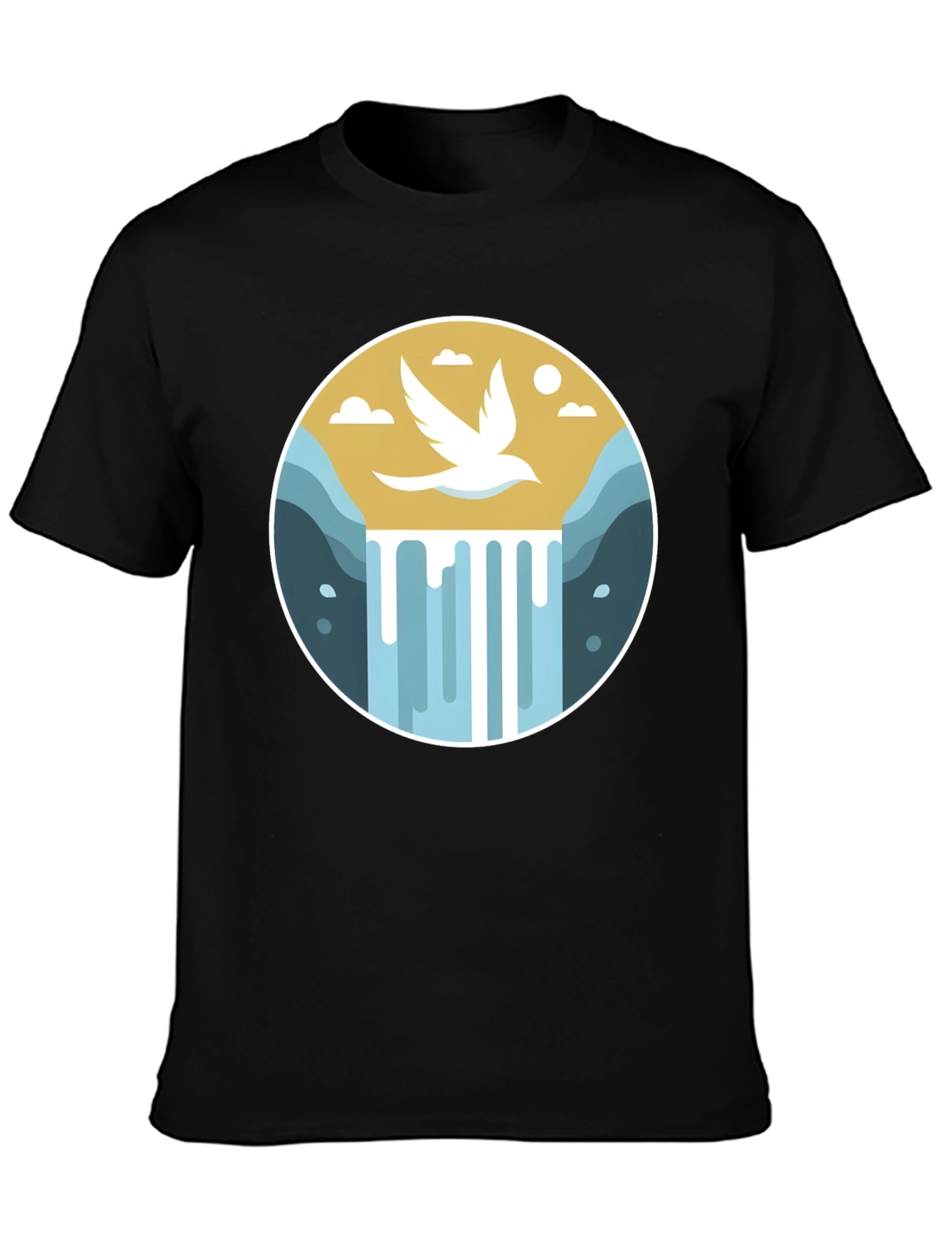 Natures Harmony T-Shirt - Bird & Waterfall Graphic Tee