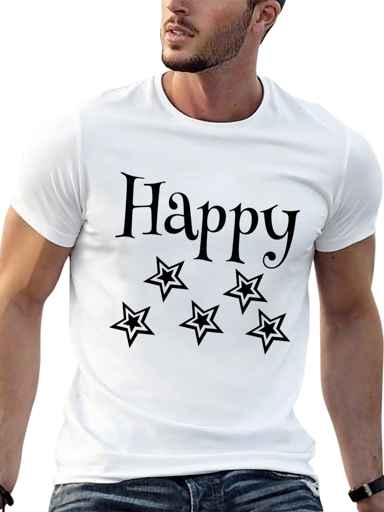 Happy Star Graphic Tee - Black Unisex T-Shirt