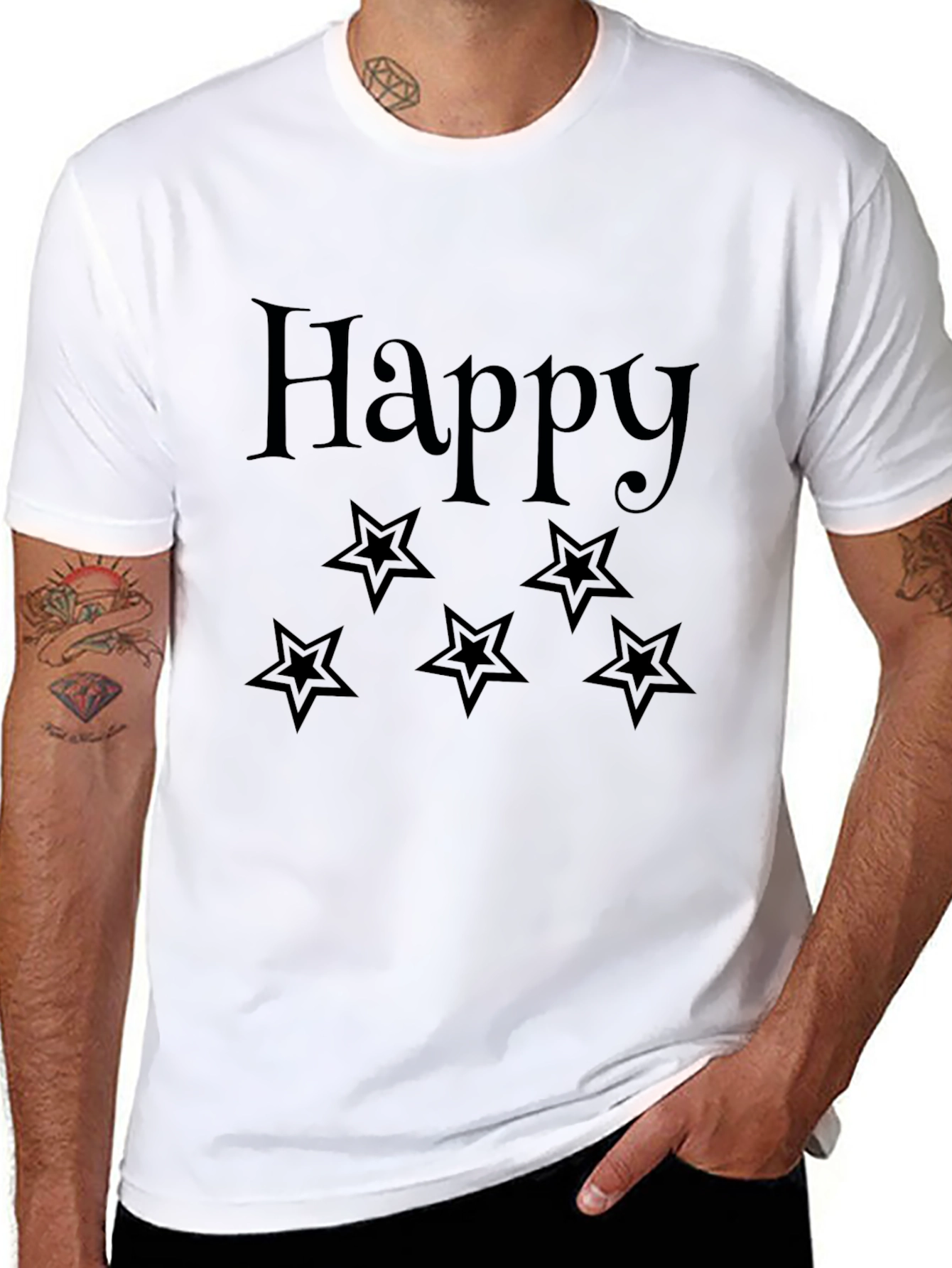 Happy Star Graphic Tee - Black Unisex T-Shirt