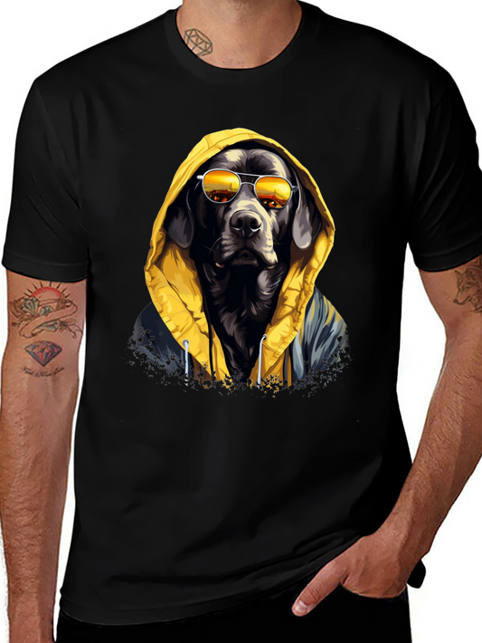 Cool Dog Graphic Tee - Black Labrador in Hoodie T-Shirt