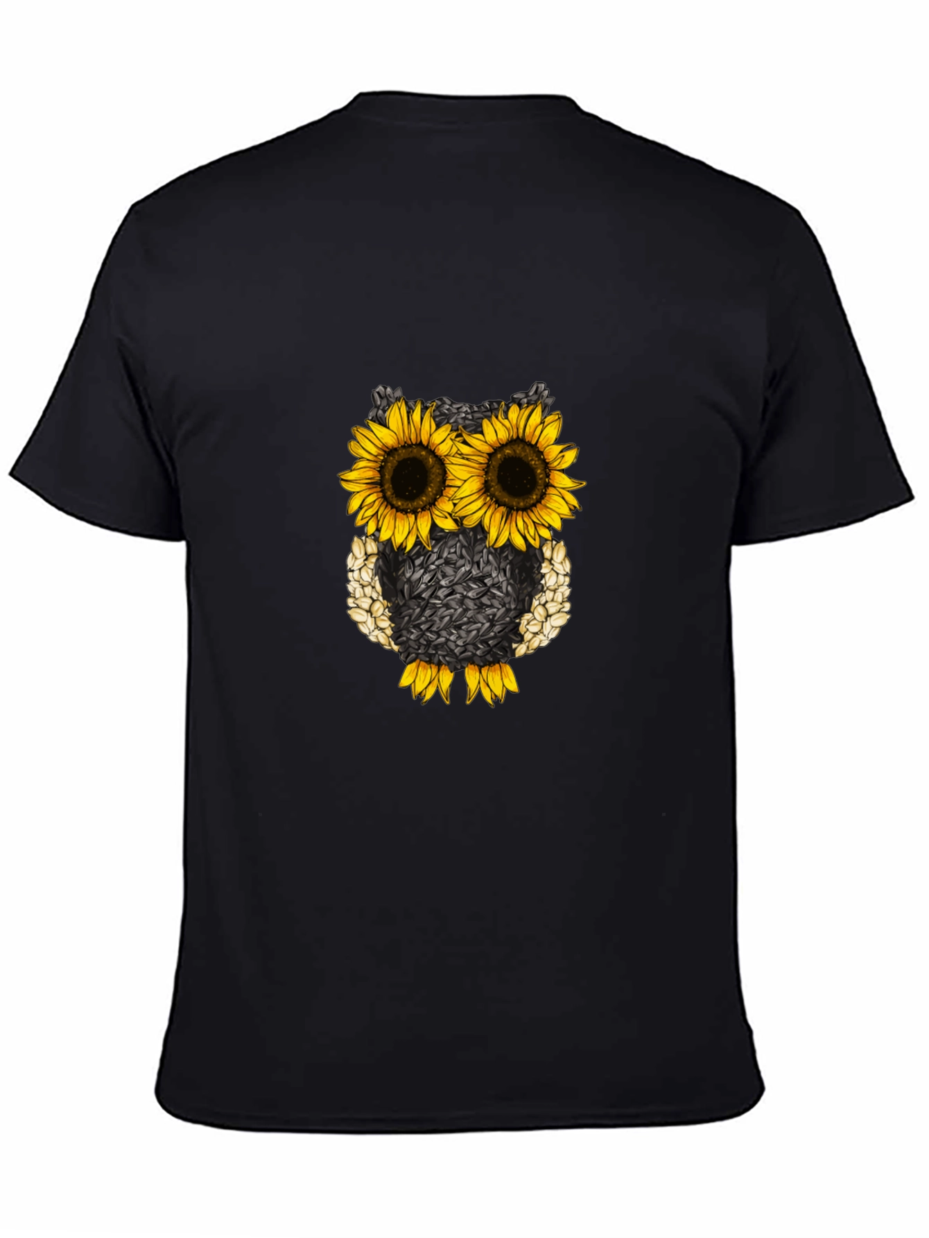 Sunflower Owl Graphic Tee - Black Cotton Blend